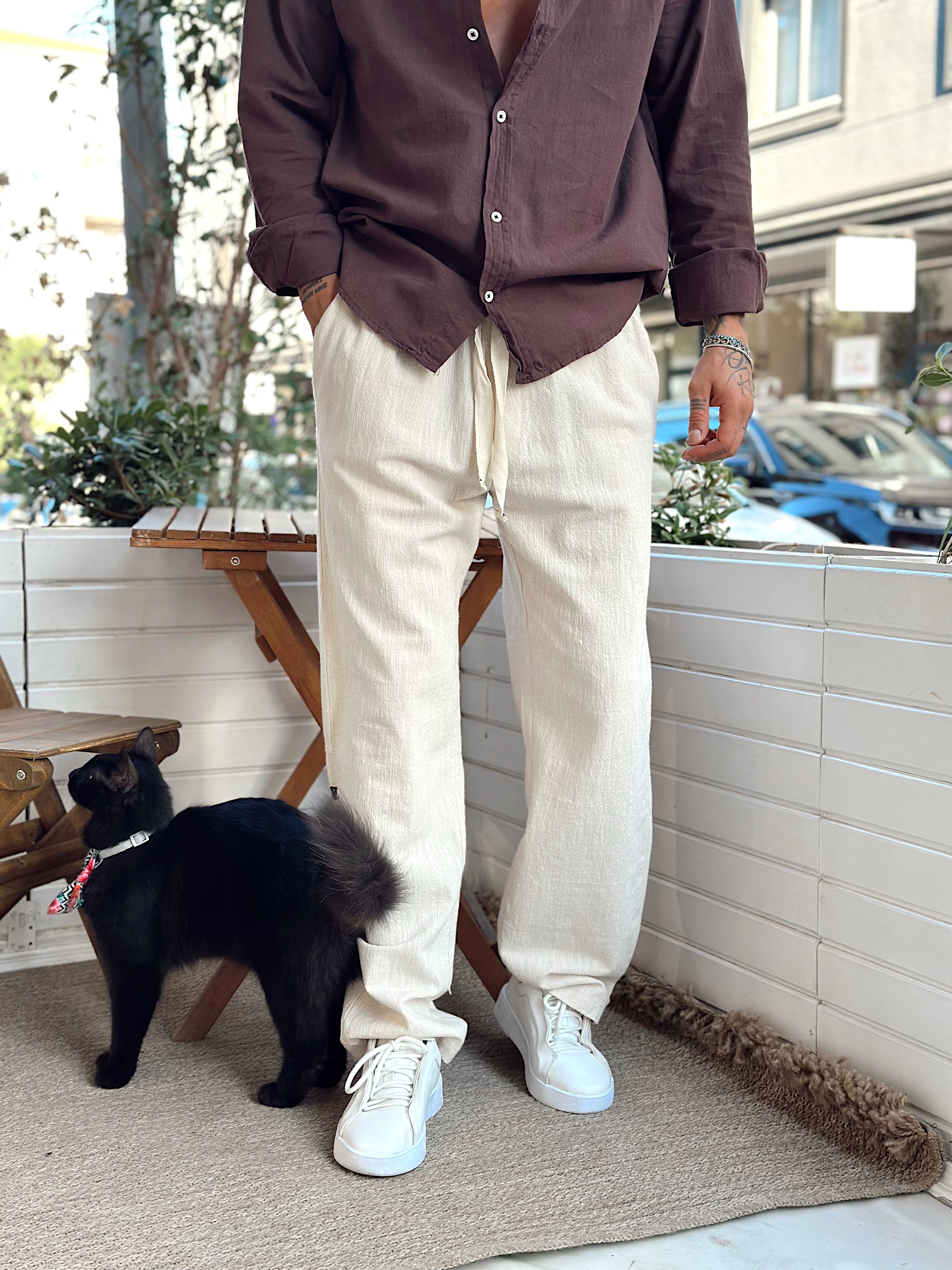 MP3240 - Baggy Keten Pantolon krem