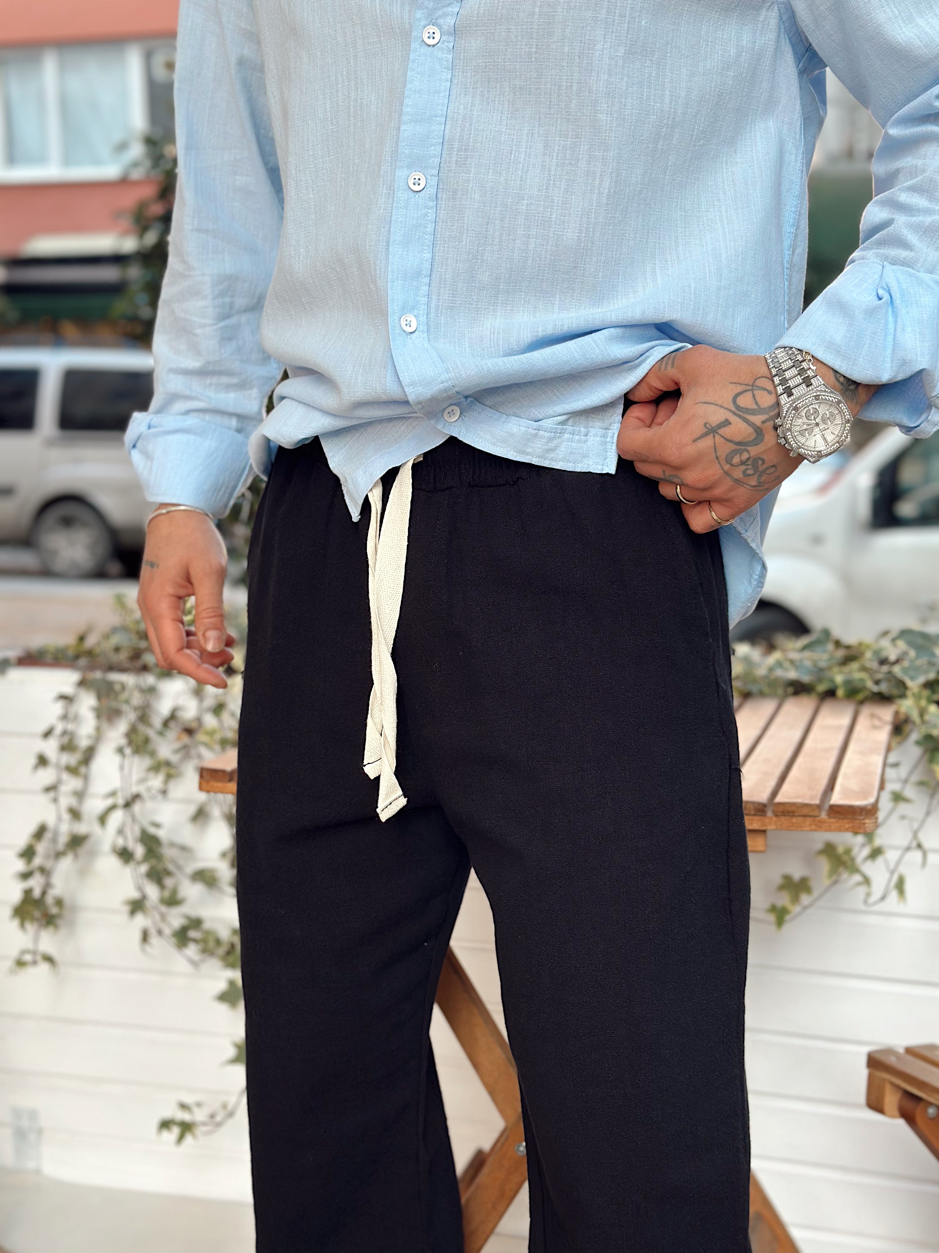 MP2524 - Baggy Keten Pantolon siyah