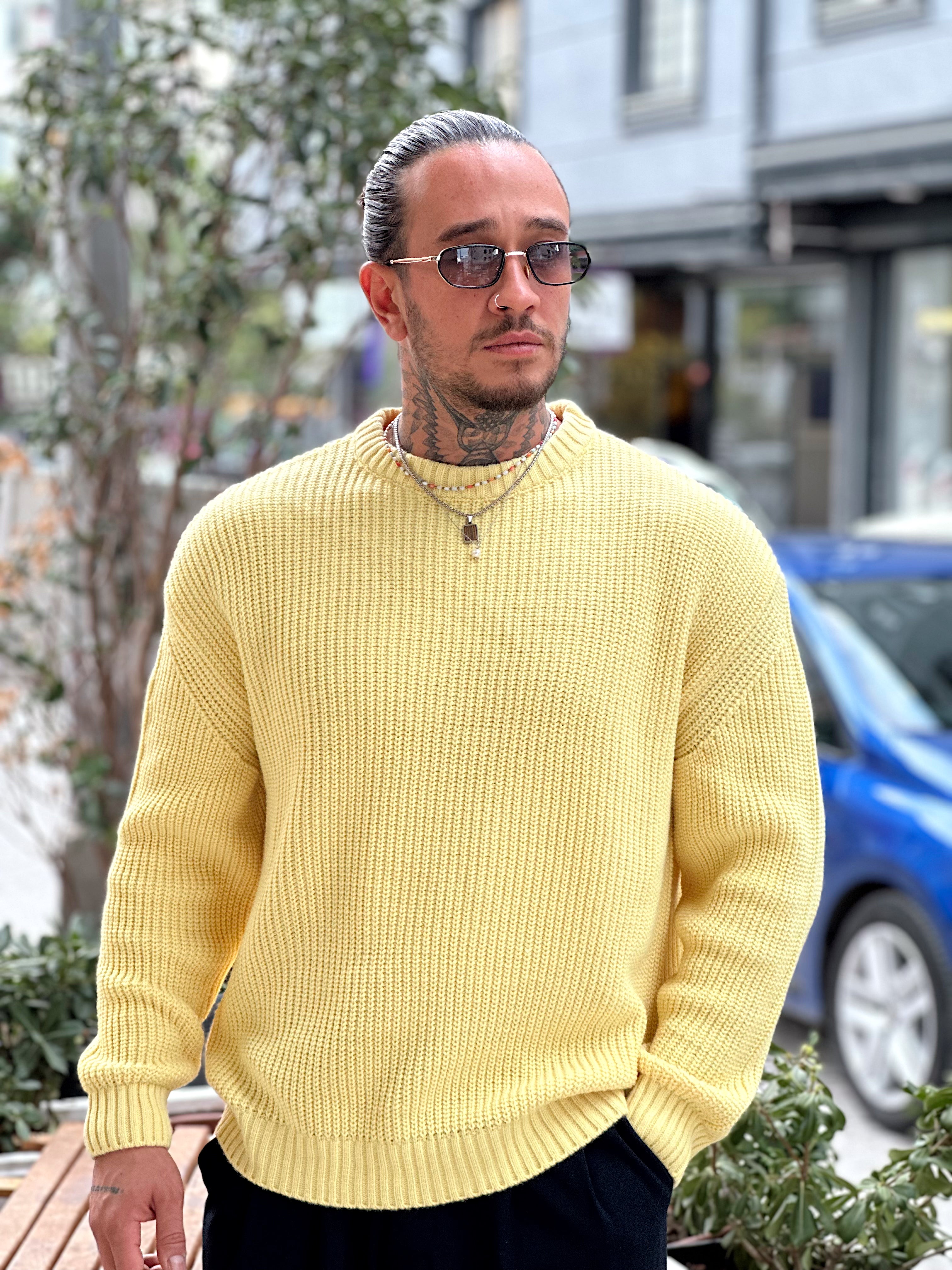 MS4060 - Giesto Oversize Basic Örme Sweatshirt sarı