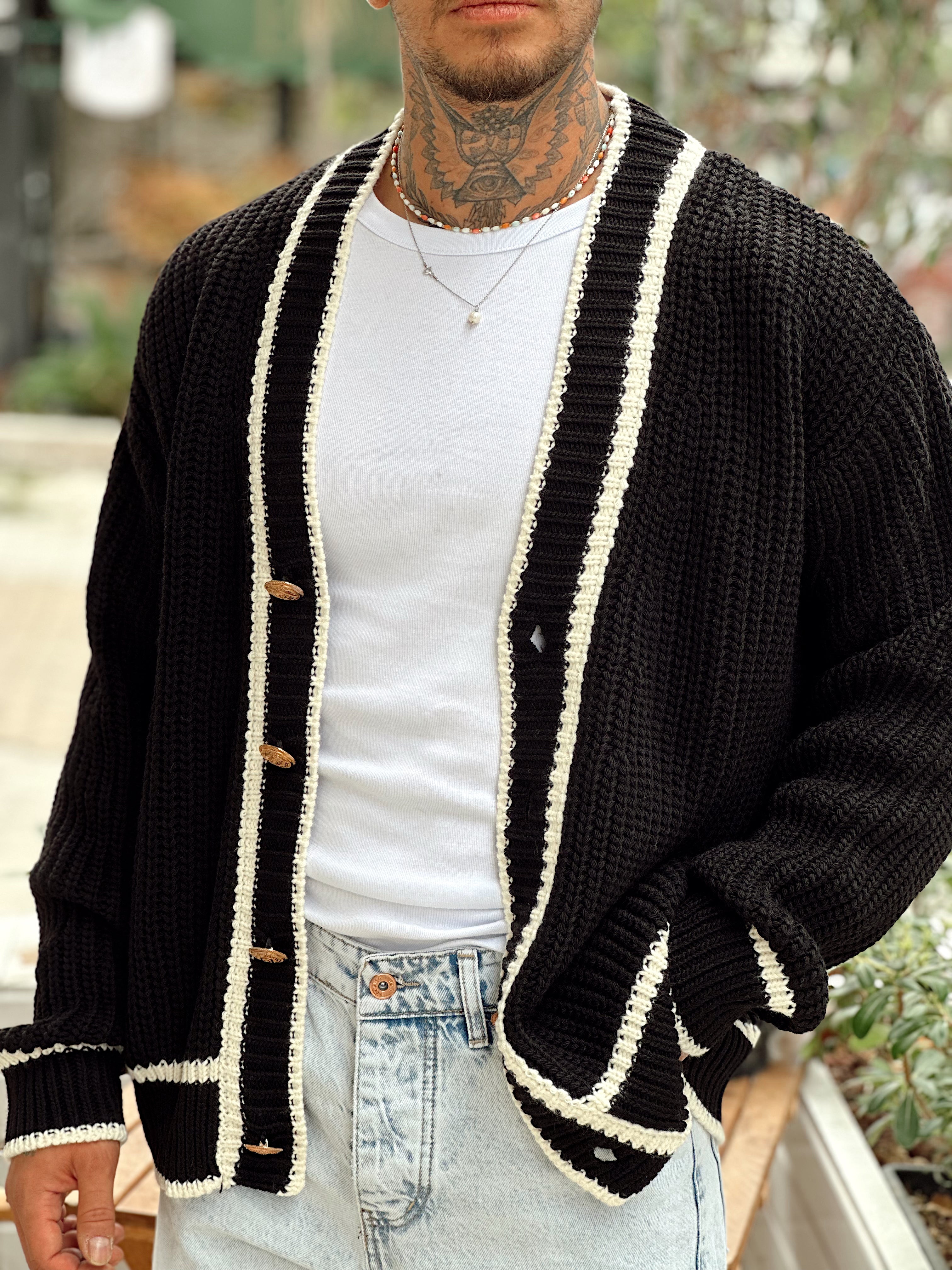 MS4004 - Old Money Çift Renk Örme Hırka siyah