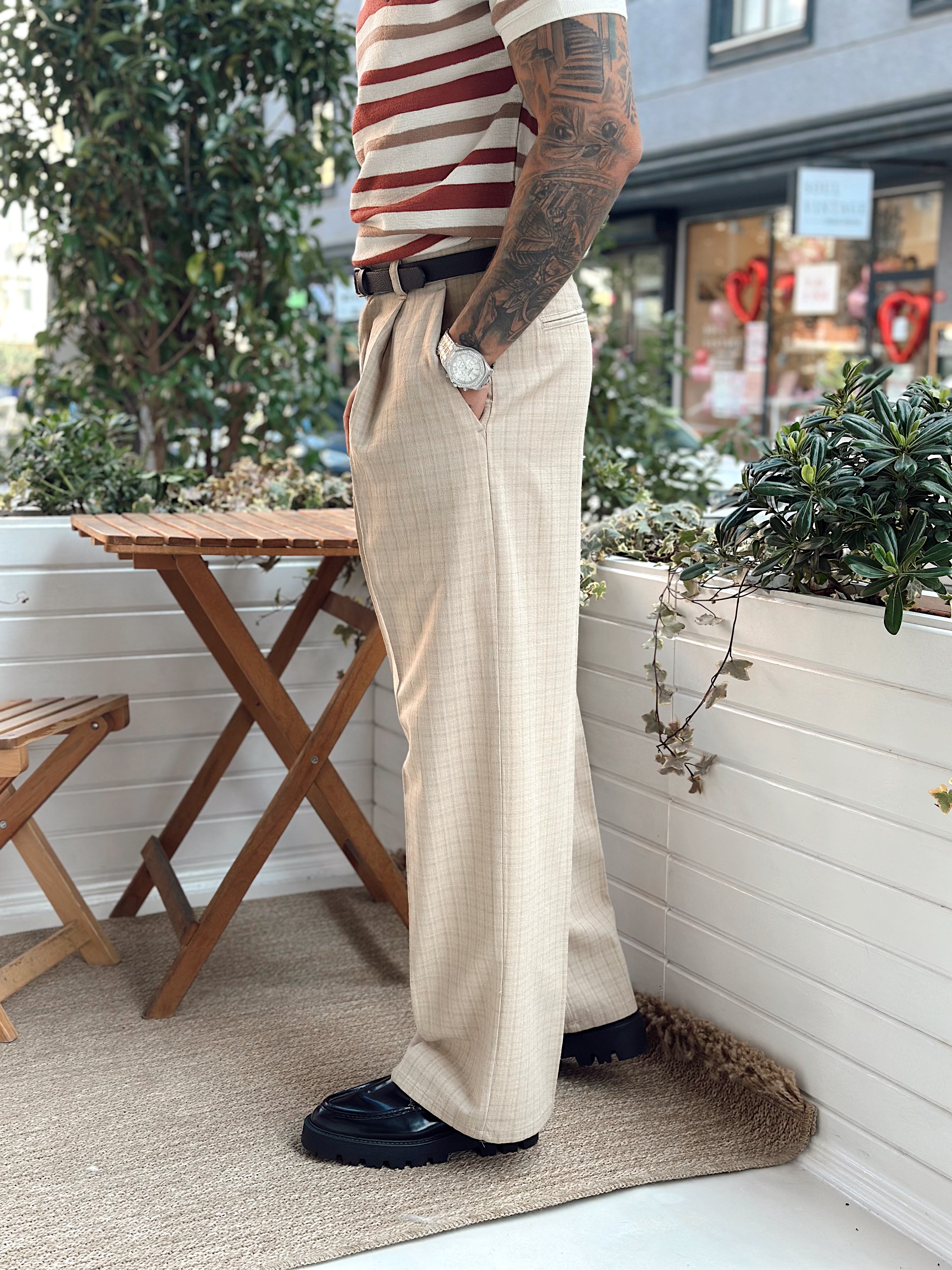 MP2513 - OldMoney Kareli keten Baggy Pantolon bej