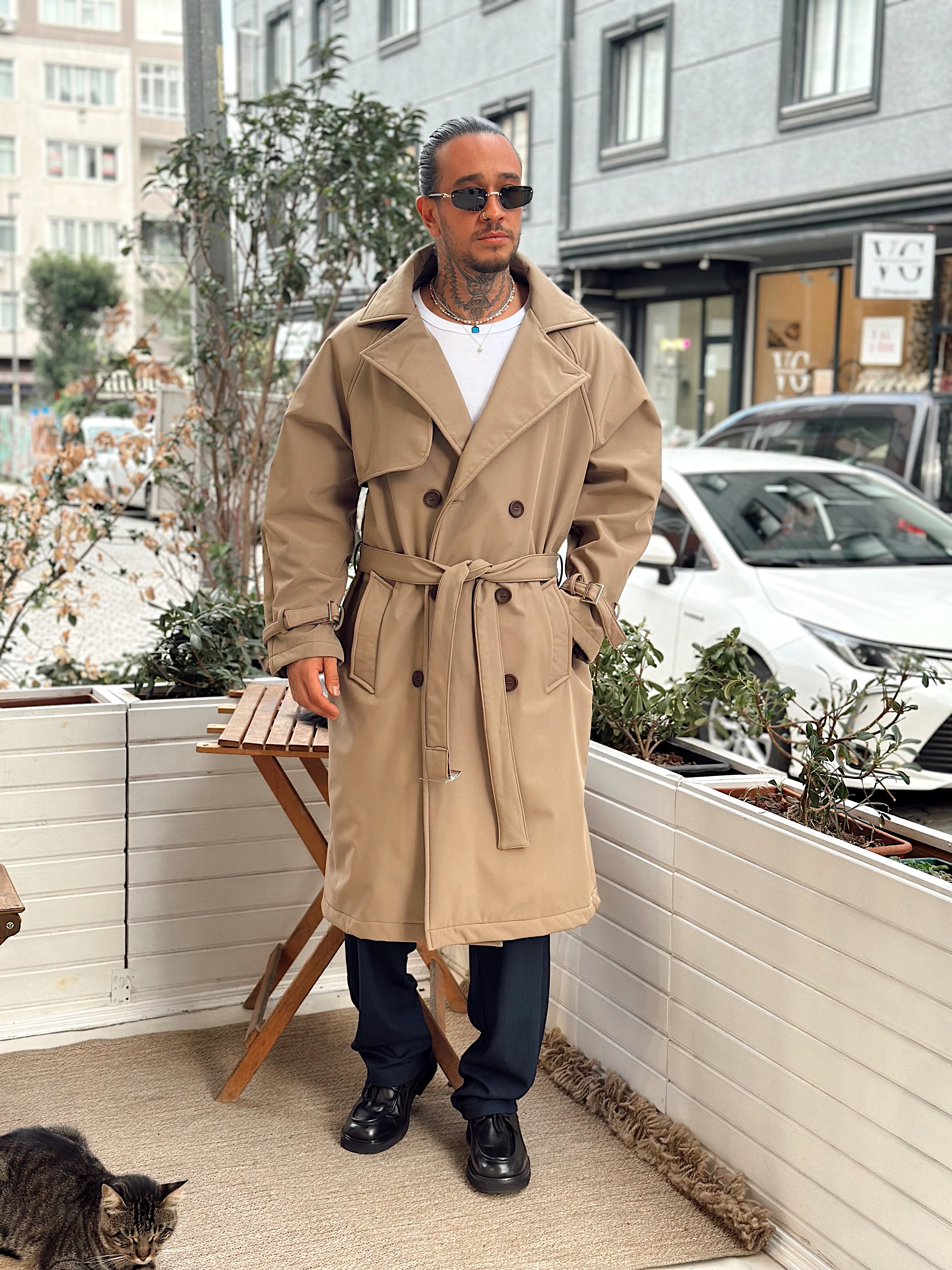 MM4068 - Giesto Oversize Kemerli Trench Coat krem