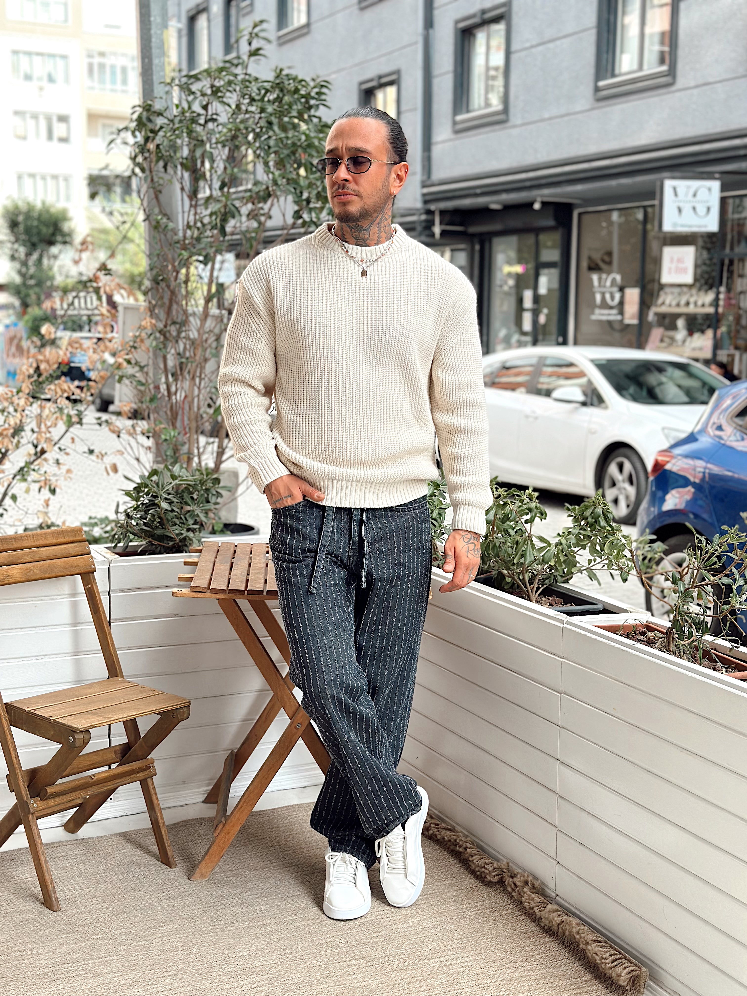MS4060 - Giesto Oversize Basic Örme Sweatshirt krem