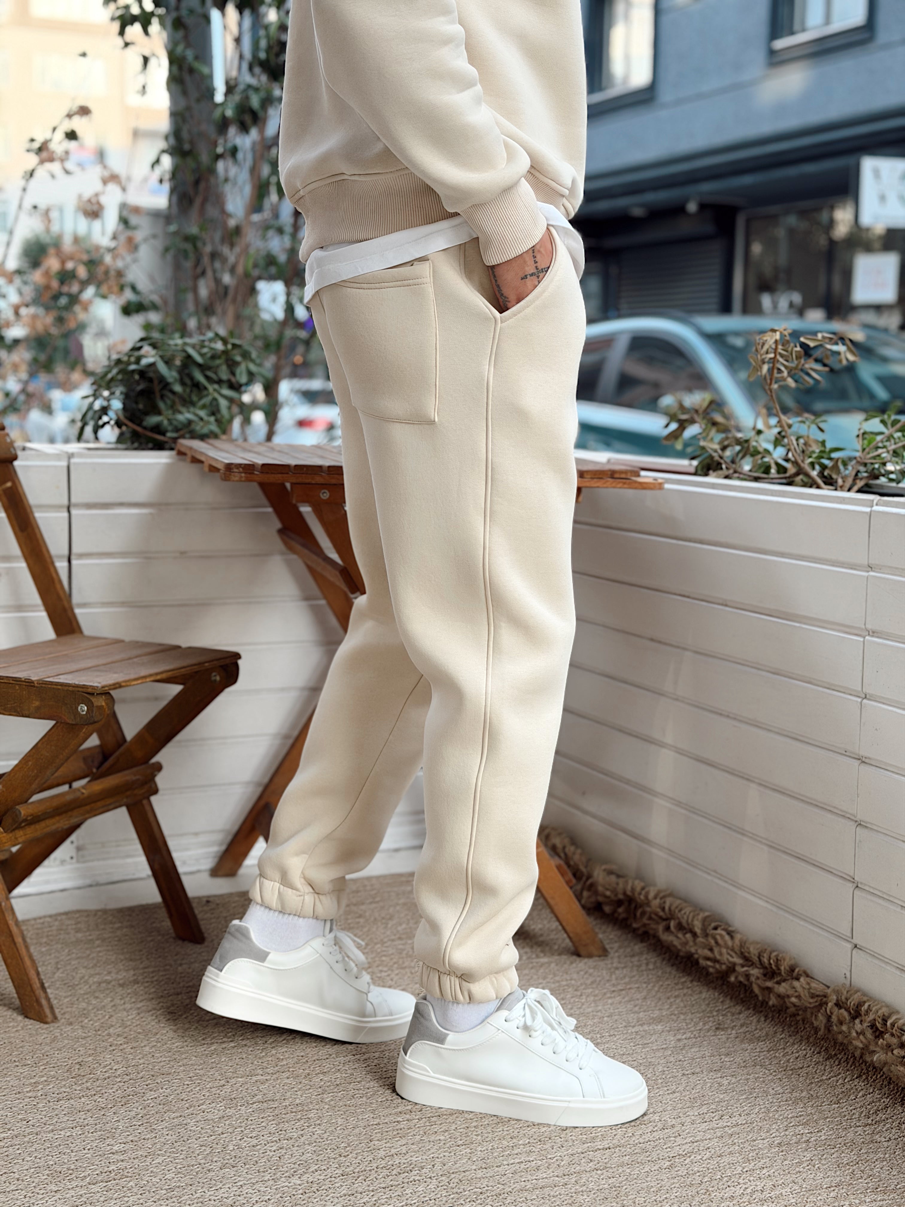 MT4120 - Şardonlu Yakası Fermuarlı Alt Üst Takım krem