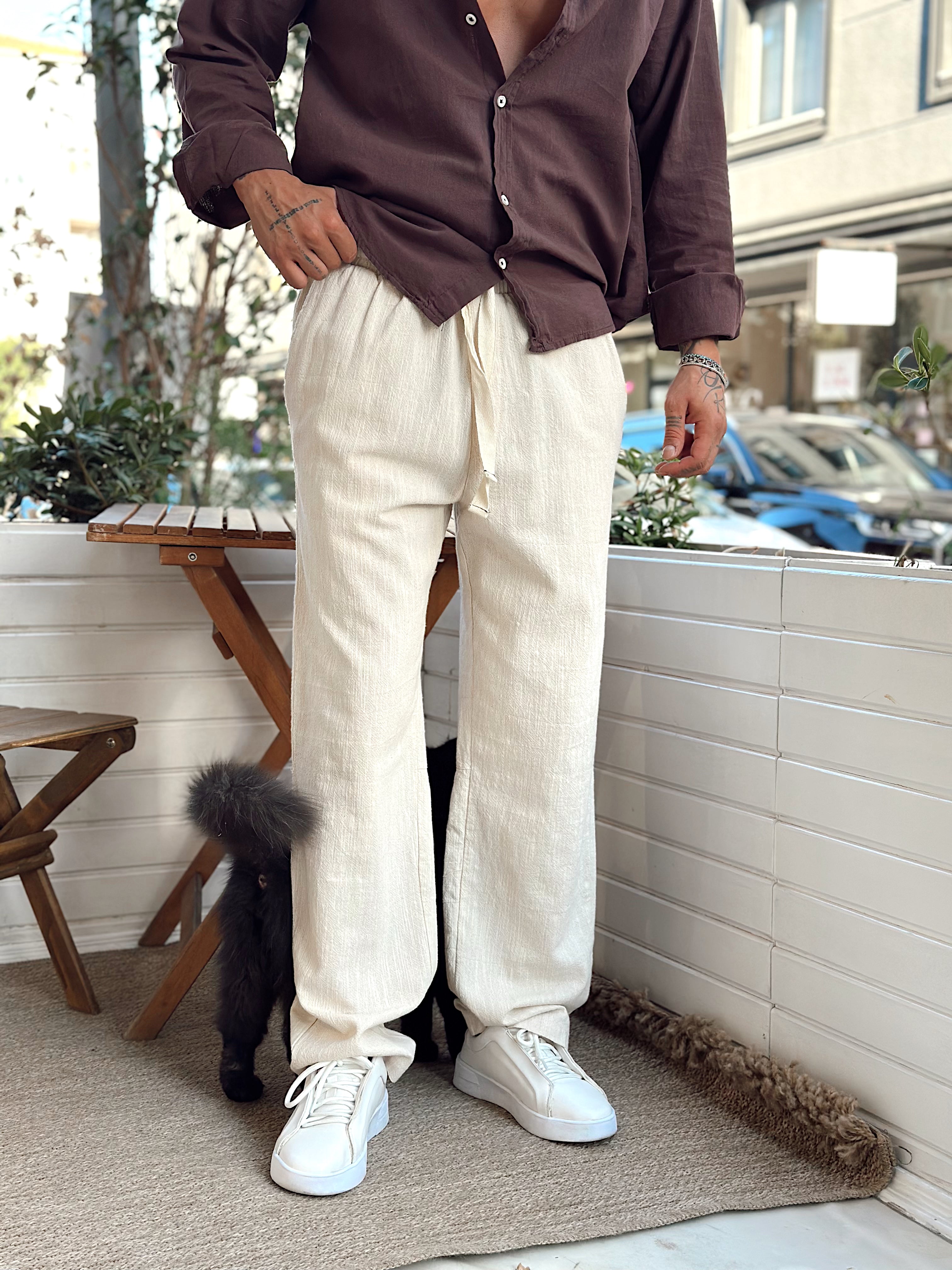MP3240 - Baggy Keten Pantolon krem