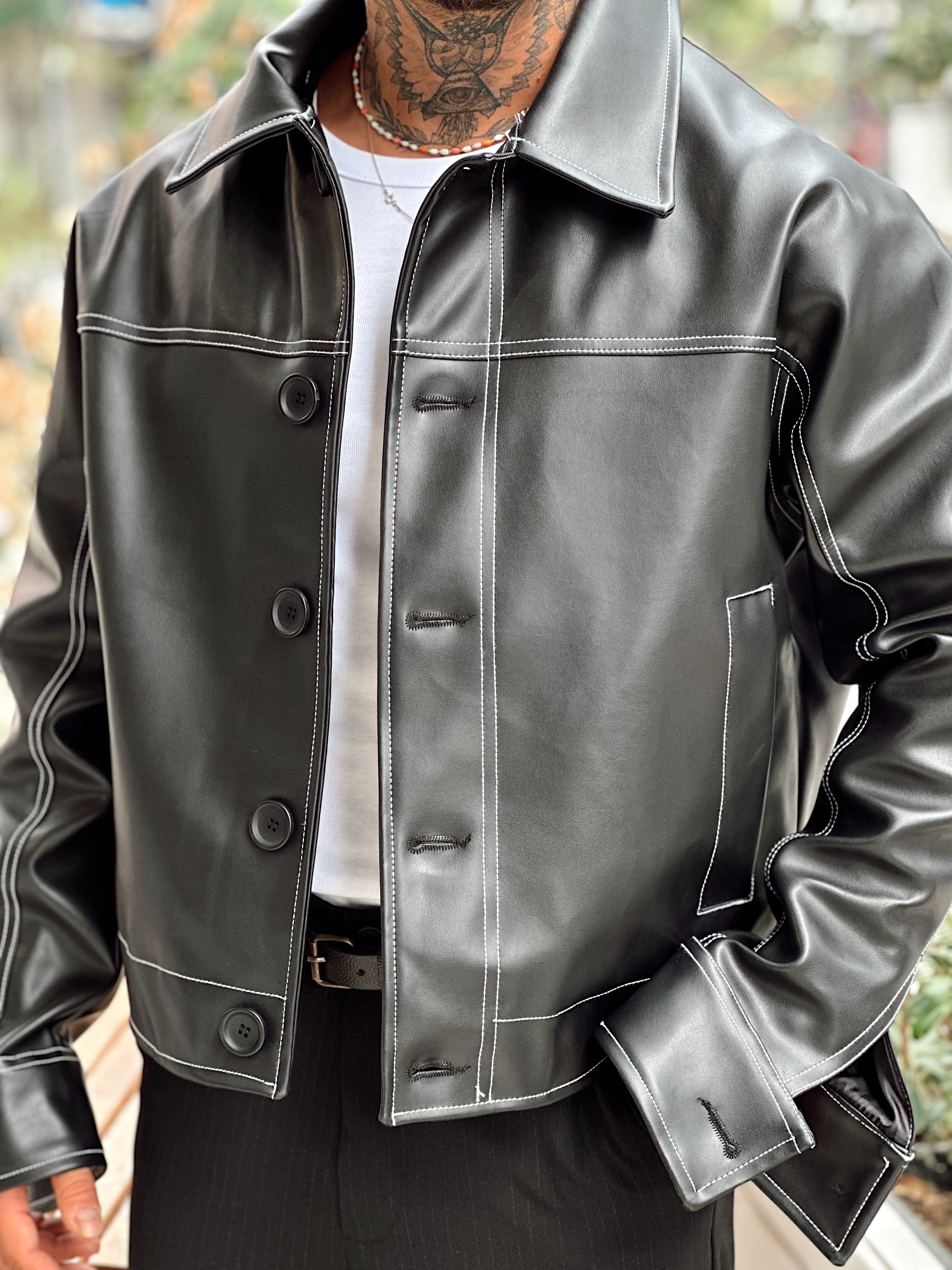 MC4017 - Giesto Retro Deri Ceket Siyah