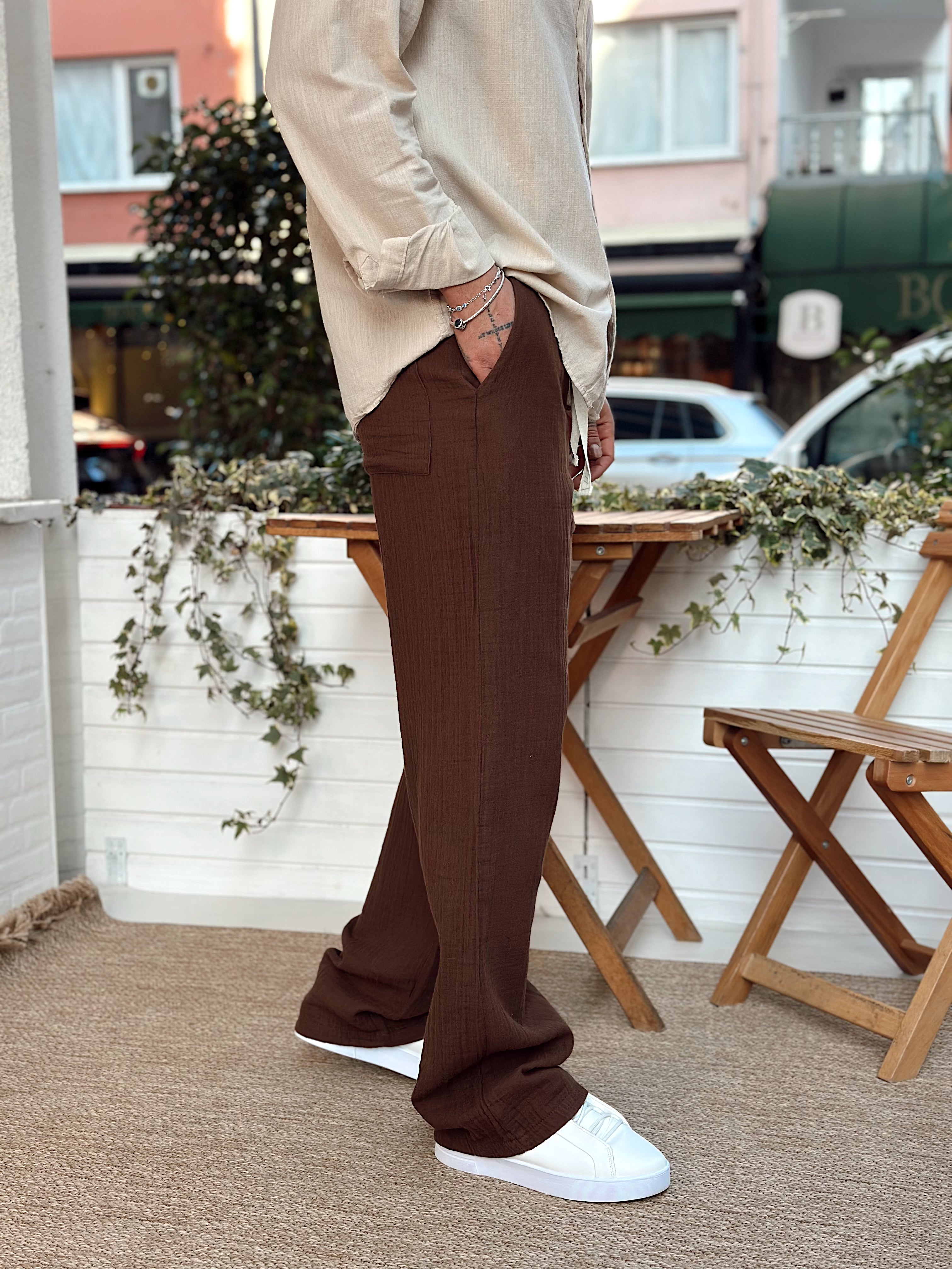 MP2505 - Müslin Kumaş Baggy Pantolon kahve