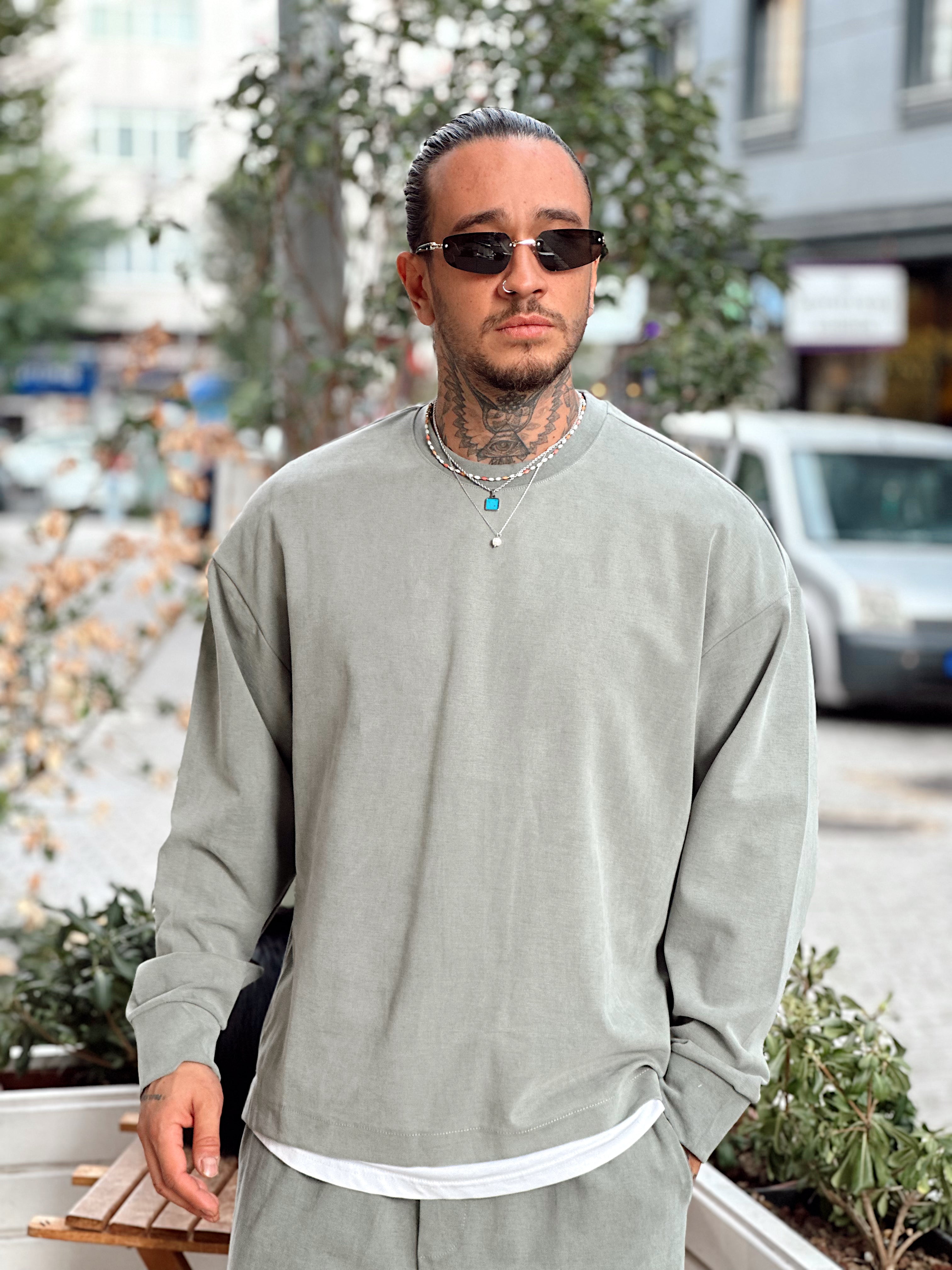 MT4066 - Modal Kumaş Sweatshirt Pantolon Takım yeşil