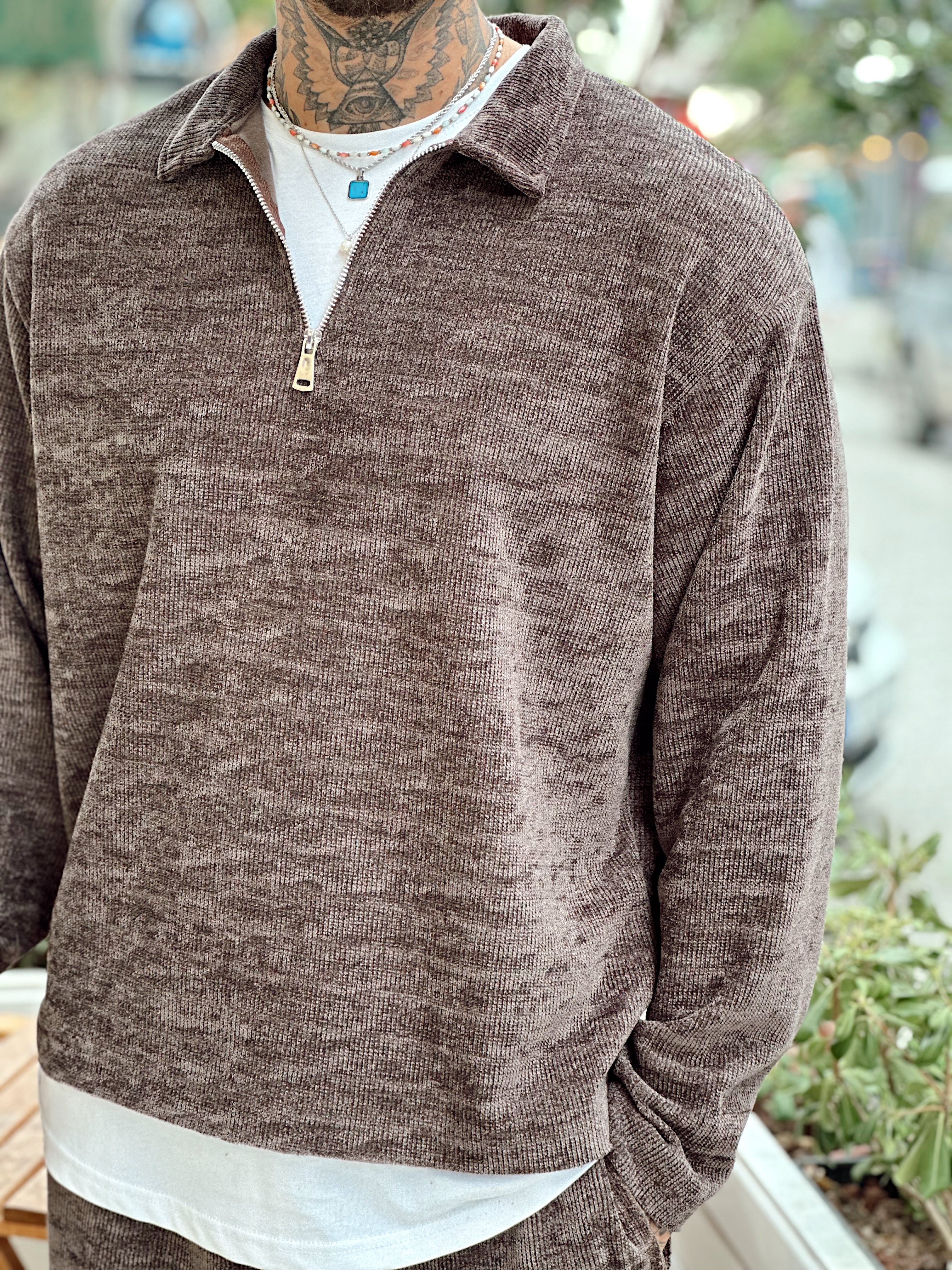 MT4070 - Kumaş Detaylı Sweatshirt Pantolon Takım kahve