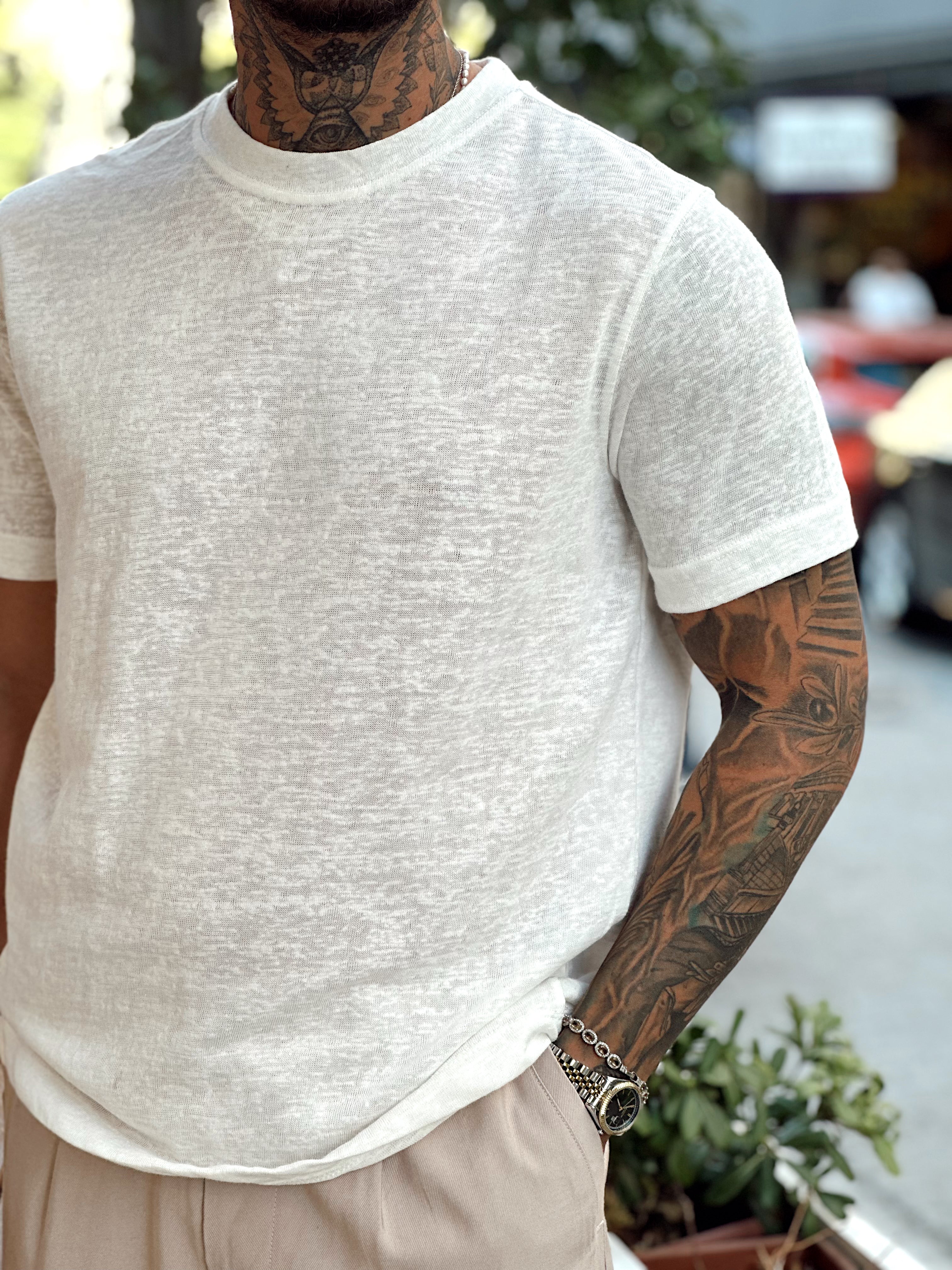 MT3089- Basic Flamlı Kumaş T-Shirt beyaz