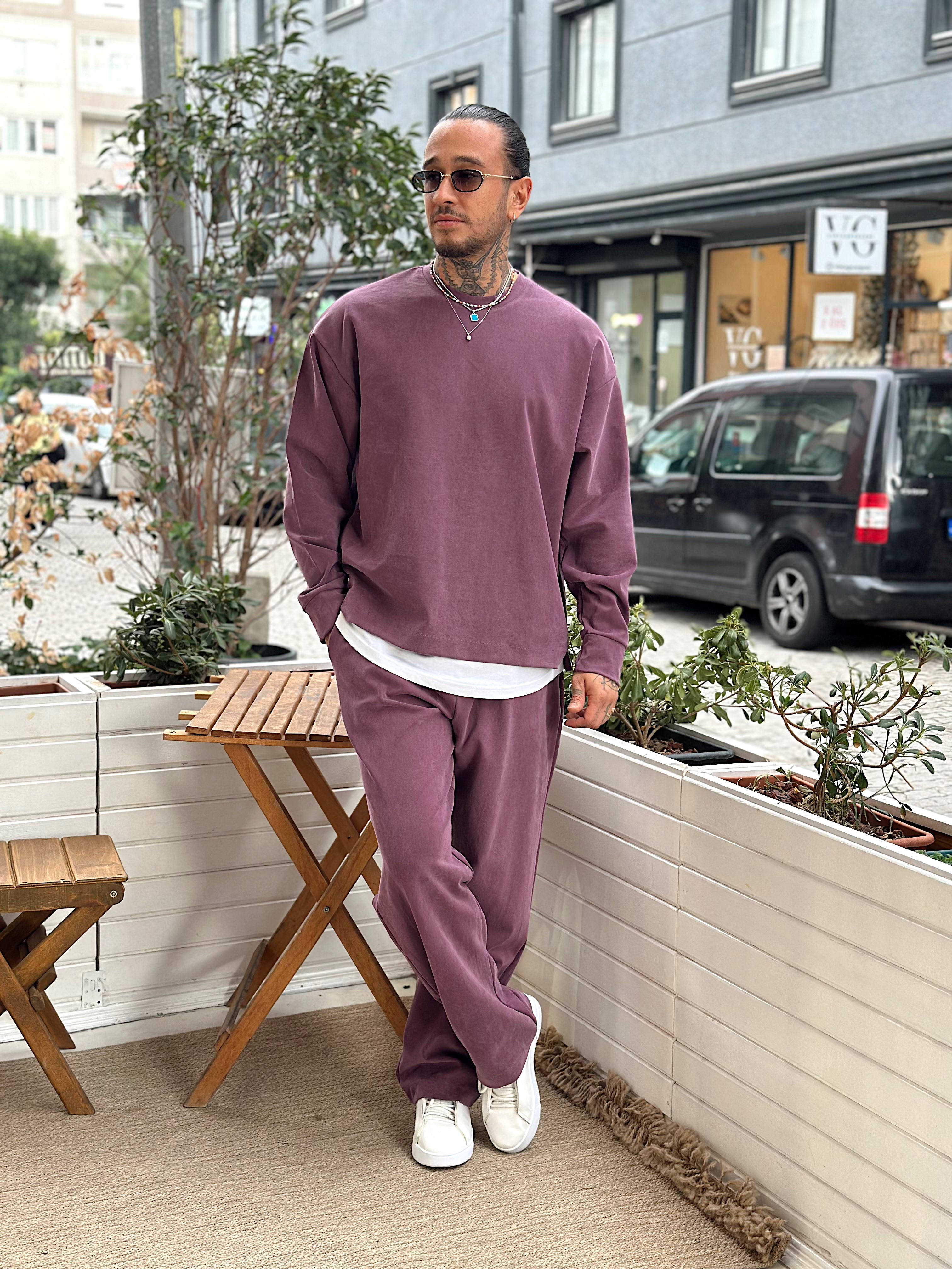 MT4066 - Modal Kumaş Sweatshirt Pantolon Takım bordo