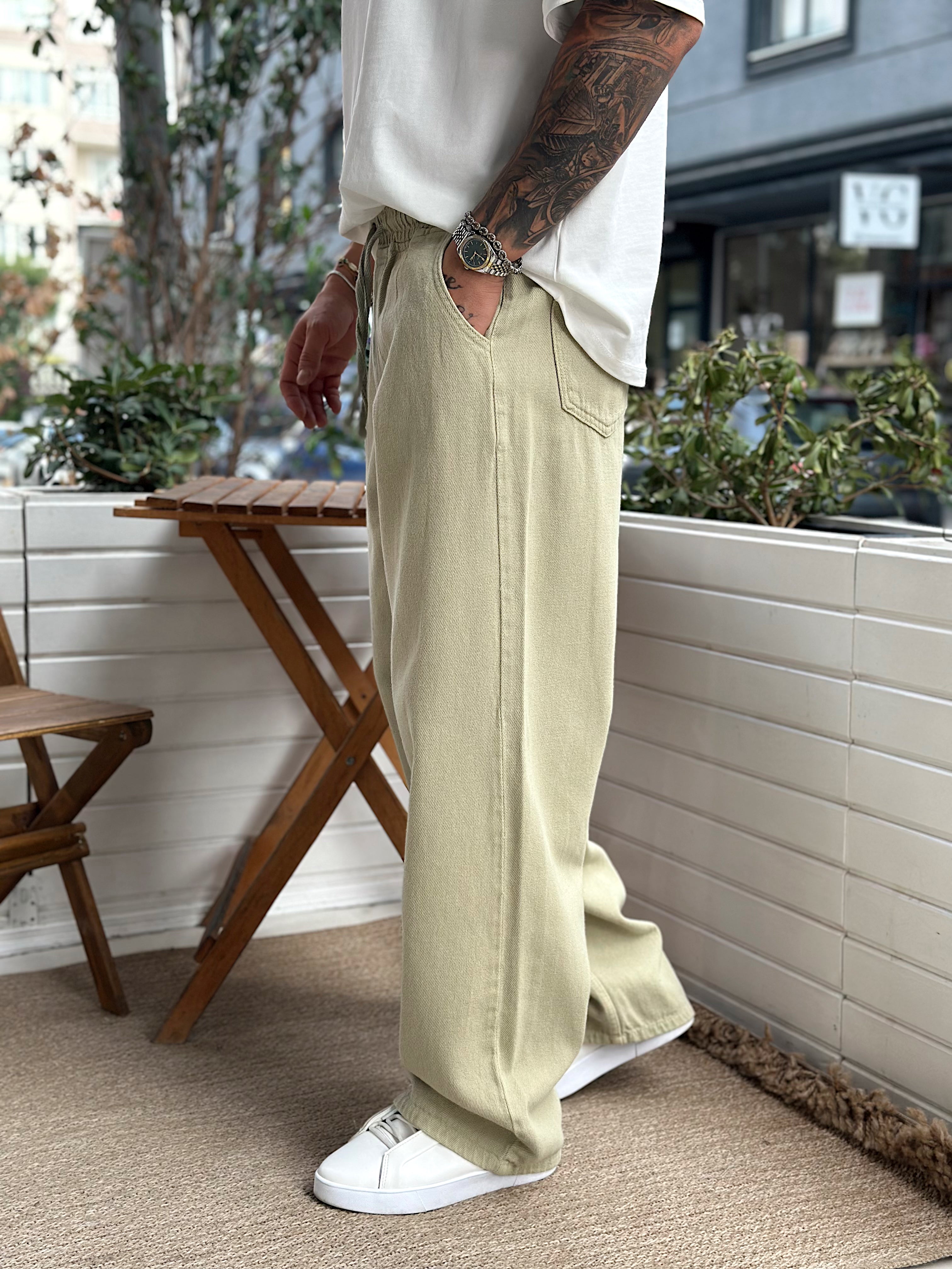 MP4081 - Beli İpli Baggy Gabardin Pantolon haki