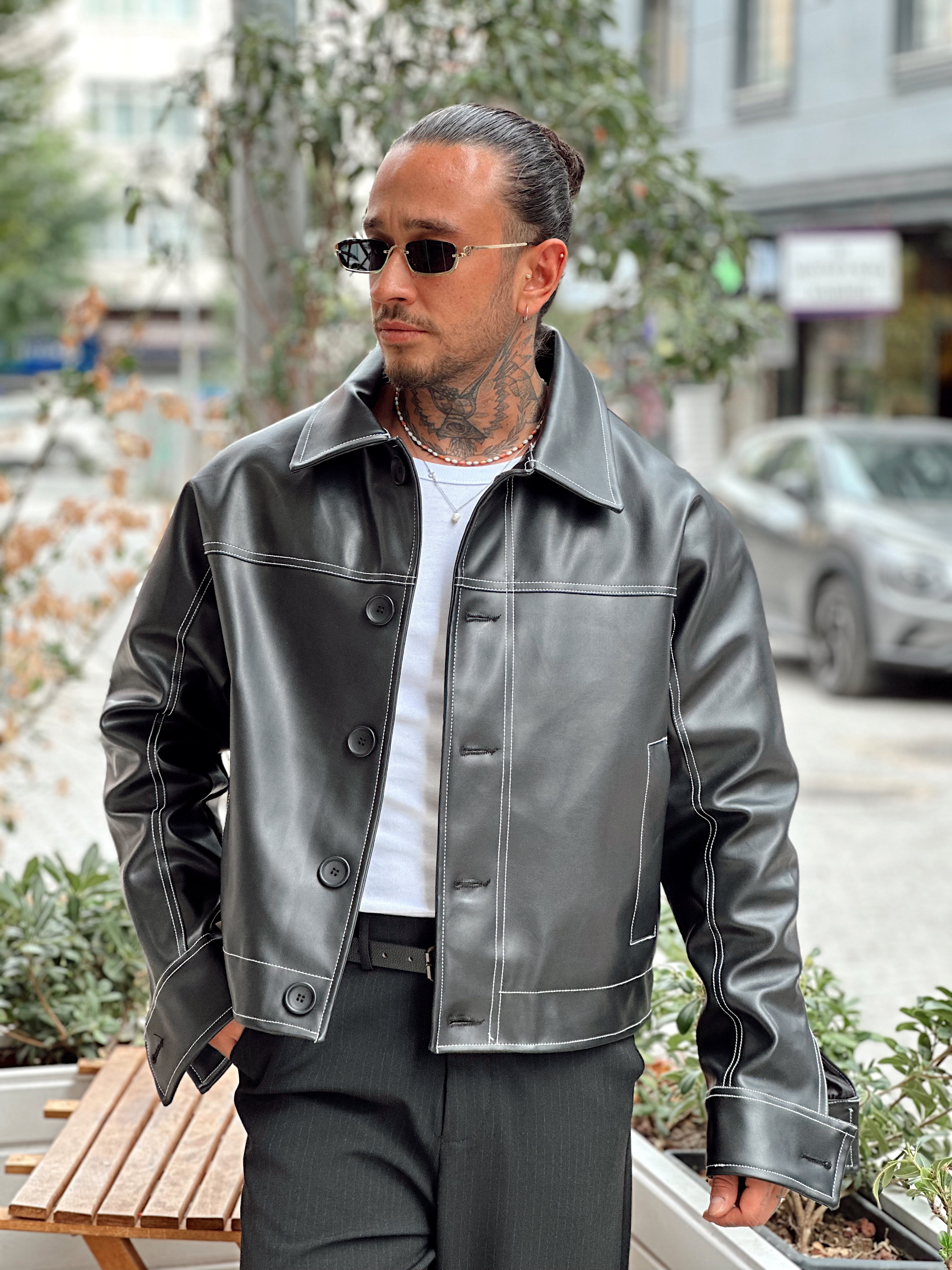 MC4017 - Giesto Retro Deri Ceket Siyah