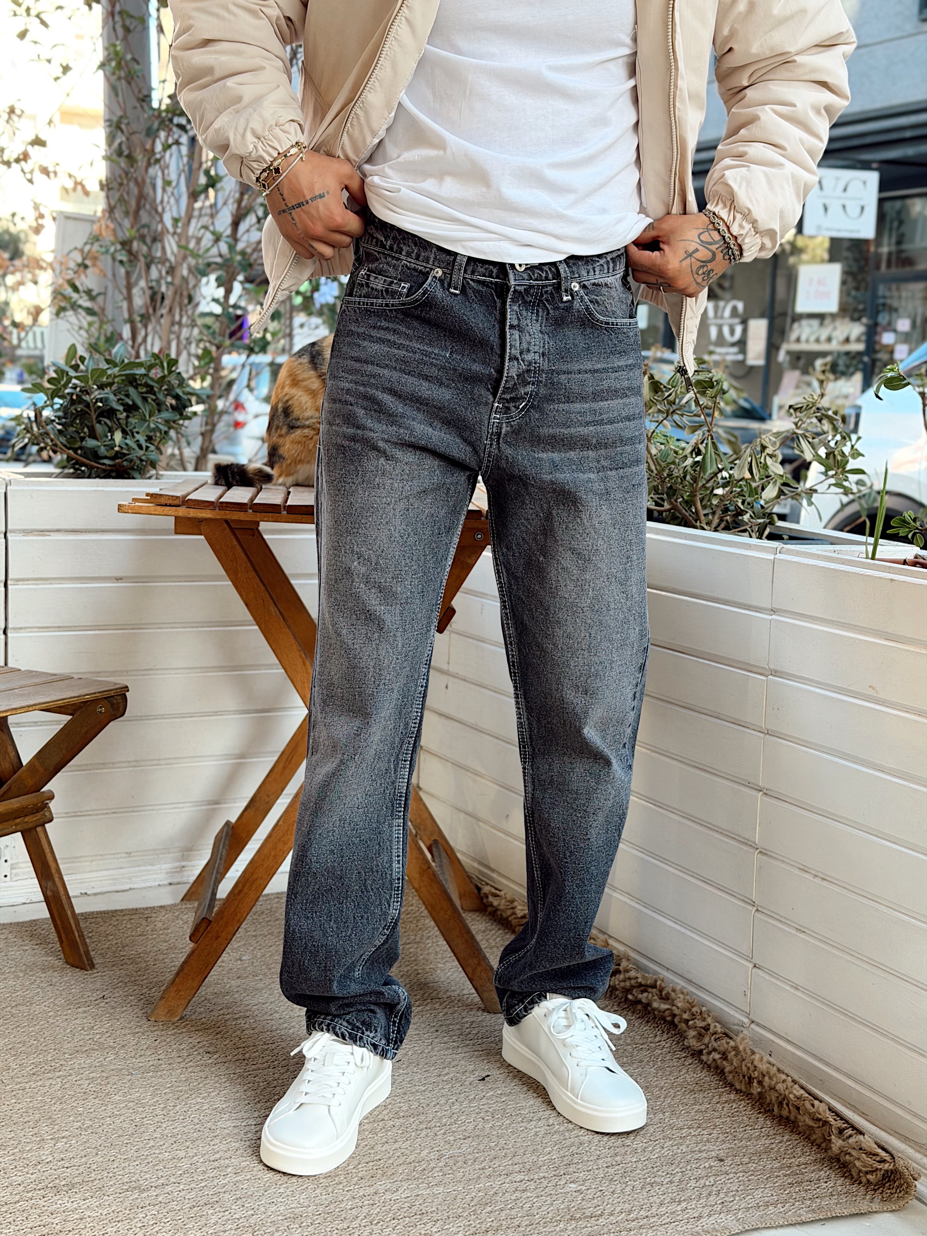 MP4105 - W11 Dikiş Detaylı Gri Yıkamalı Regular Kot Pantolon