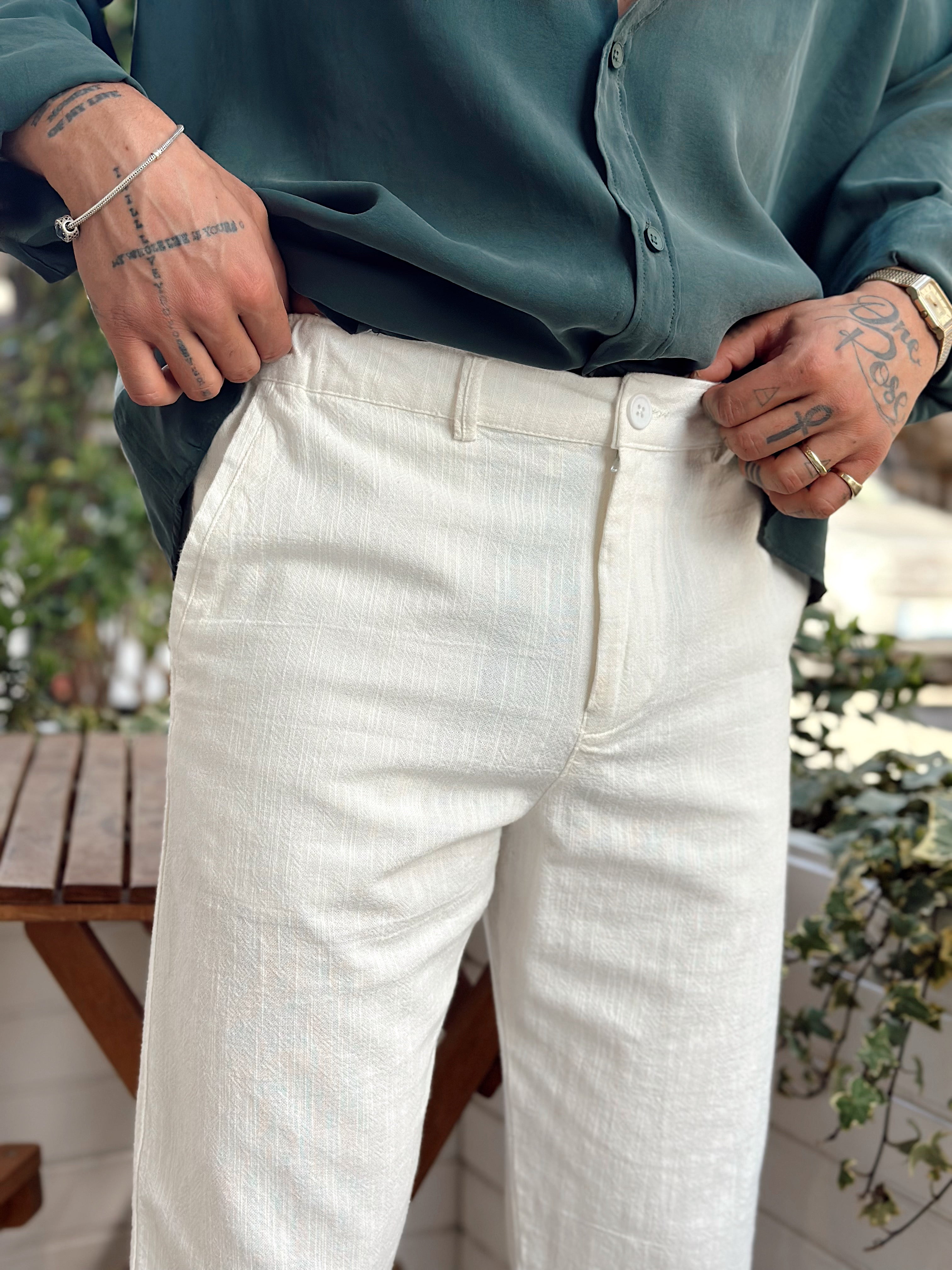 MP2832 - İtalyan Kesim Keten Pantolon beyaz