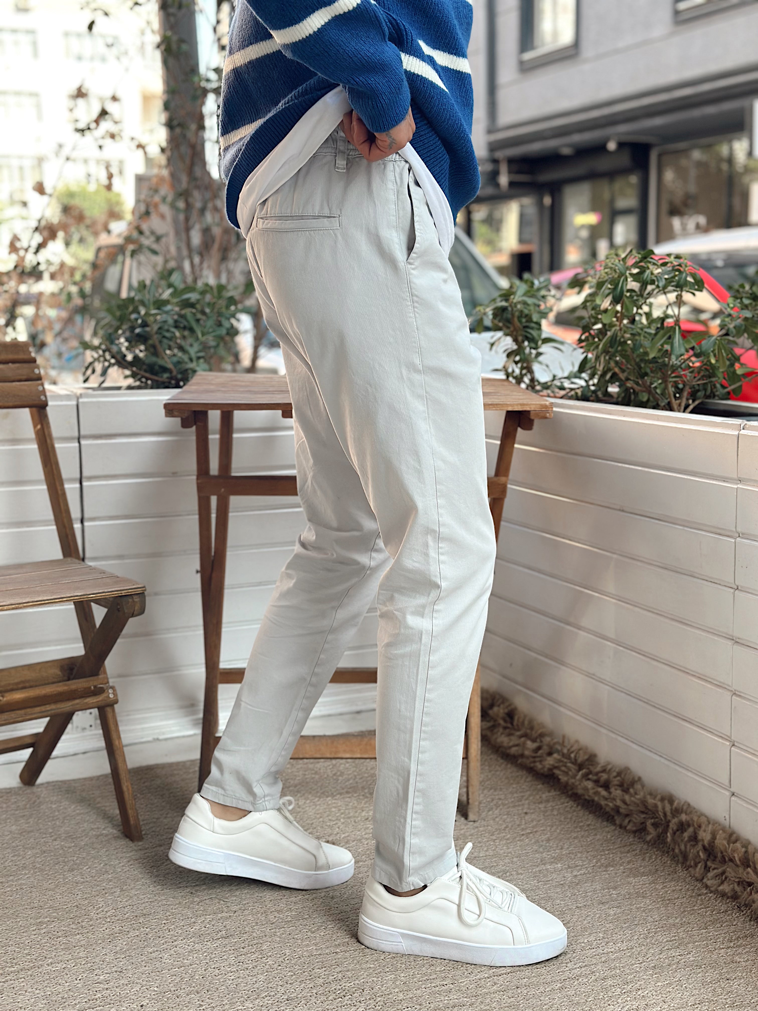 MP4048 - İtalyan Kesim Beli İpli Gabardin Pantolon gri