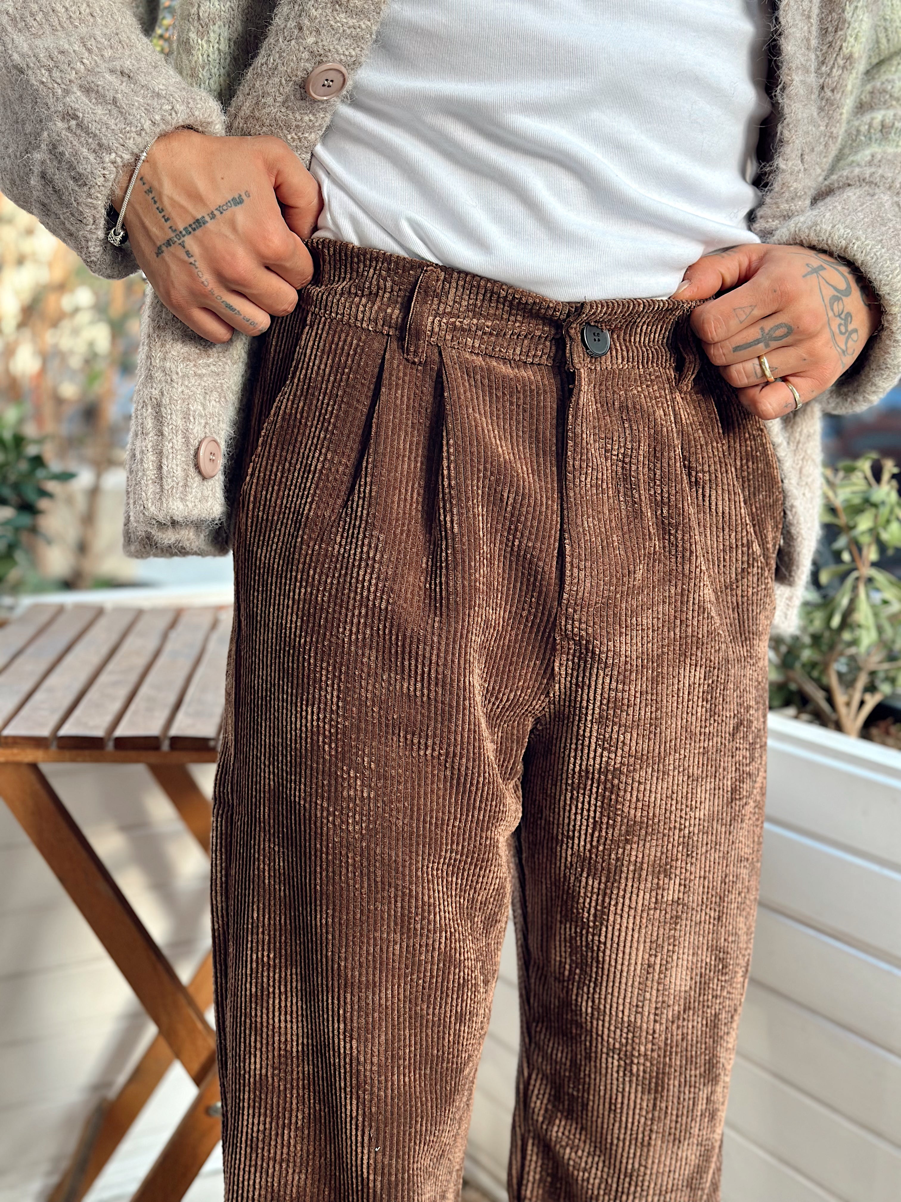MP4032 - Pileli Baggy Kadife Pantolon kahve
