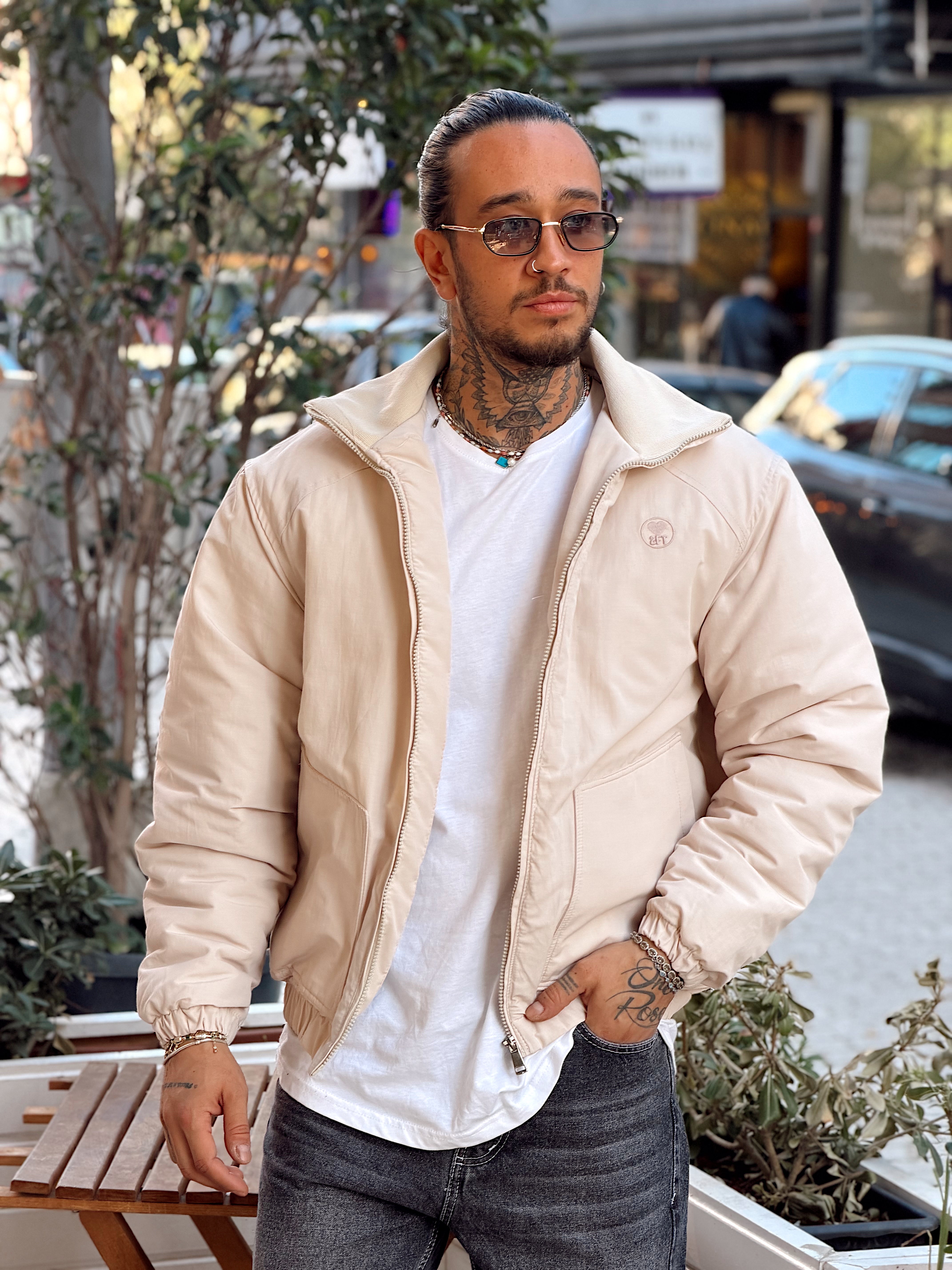 MM4080 - Göğüs Nakışlı Oversize Mont KREM