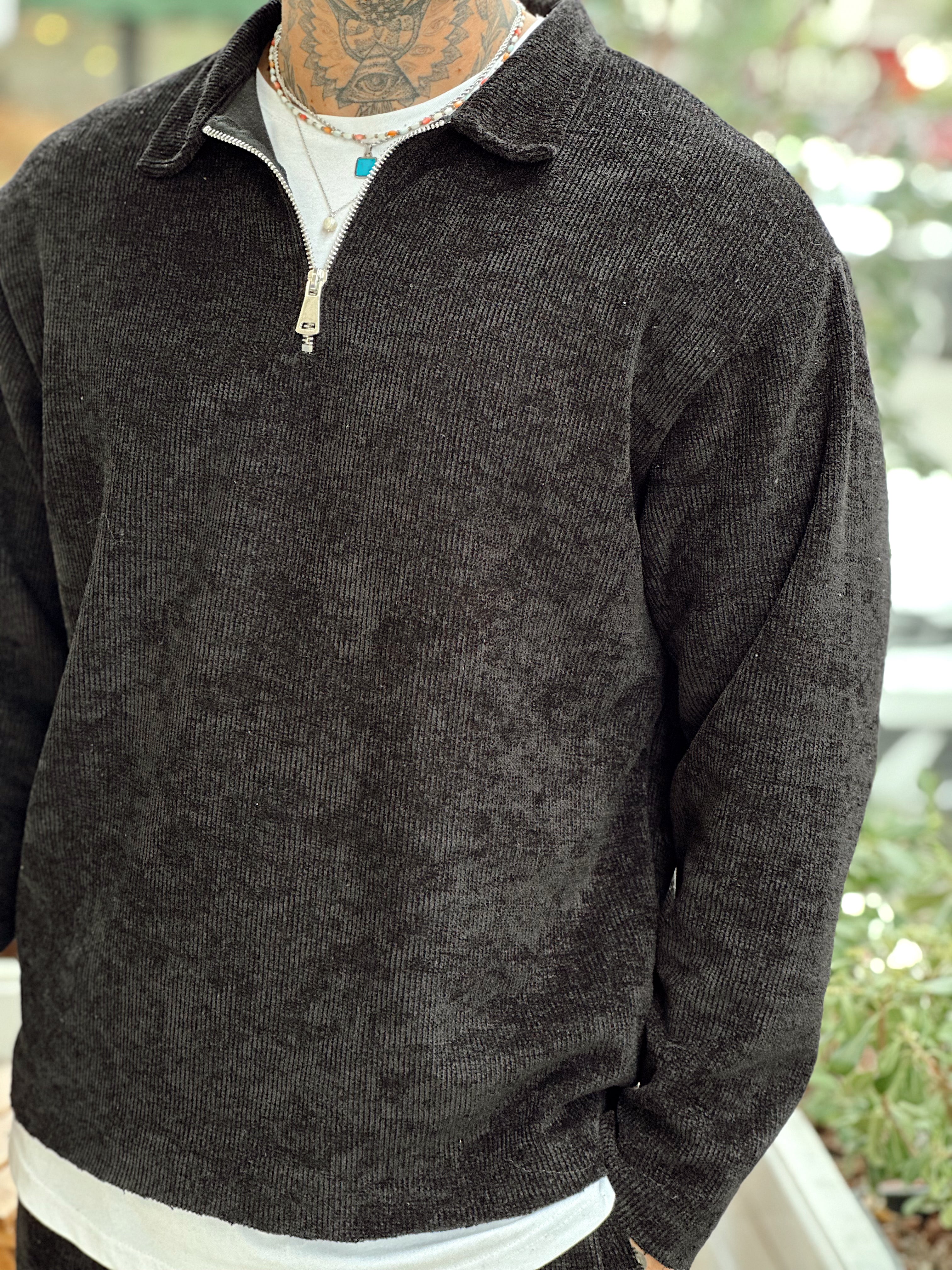 MT4070 - Kumaş Detaylı Sweatshirt Pantolon Takım siyah
