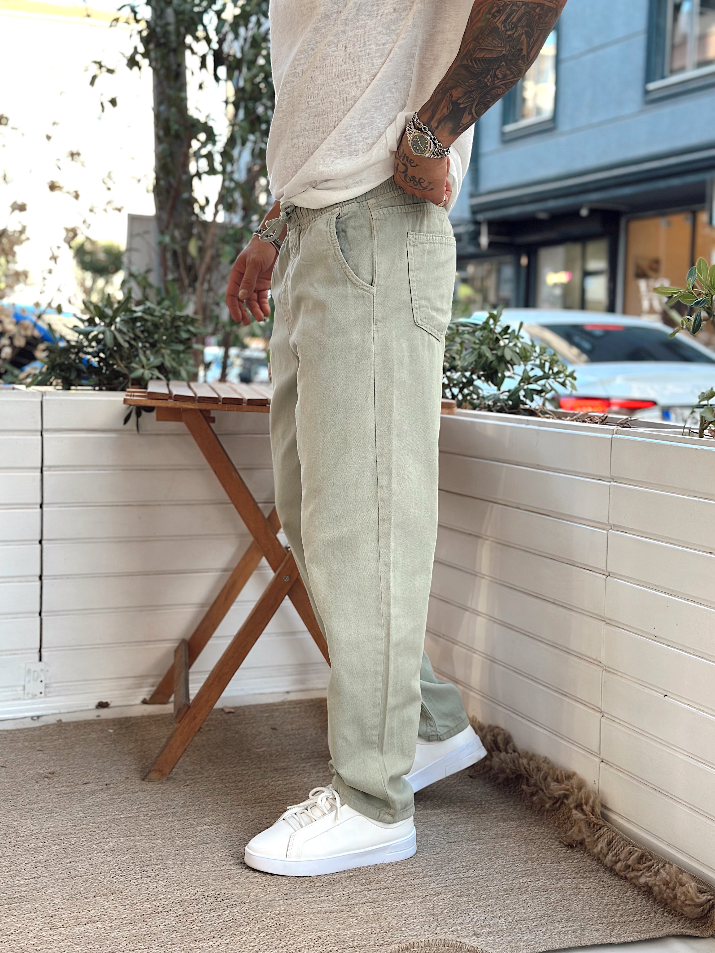 MP3100 - Beli İpli Baggy Kot Pantolon çağla
