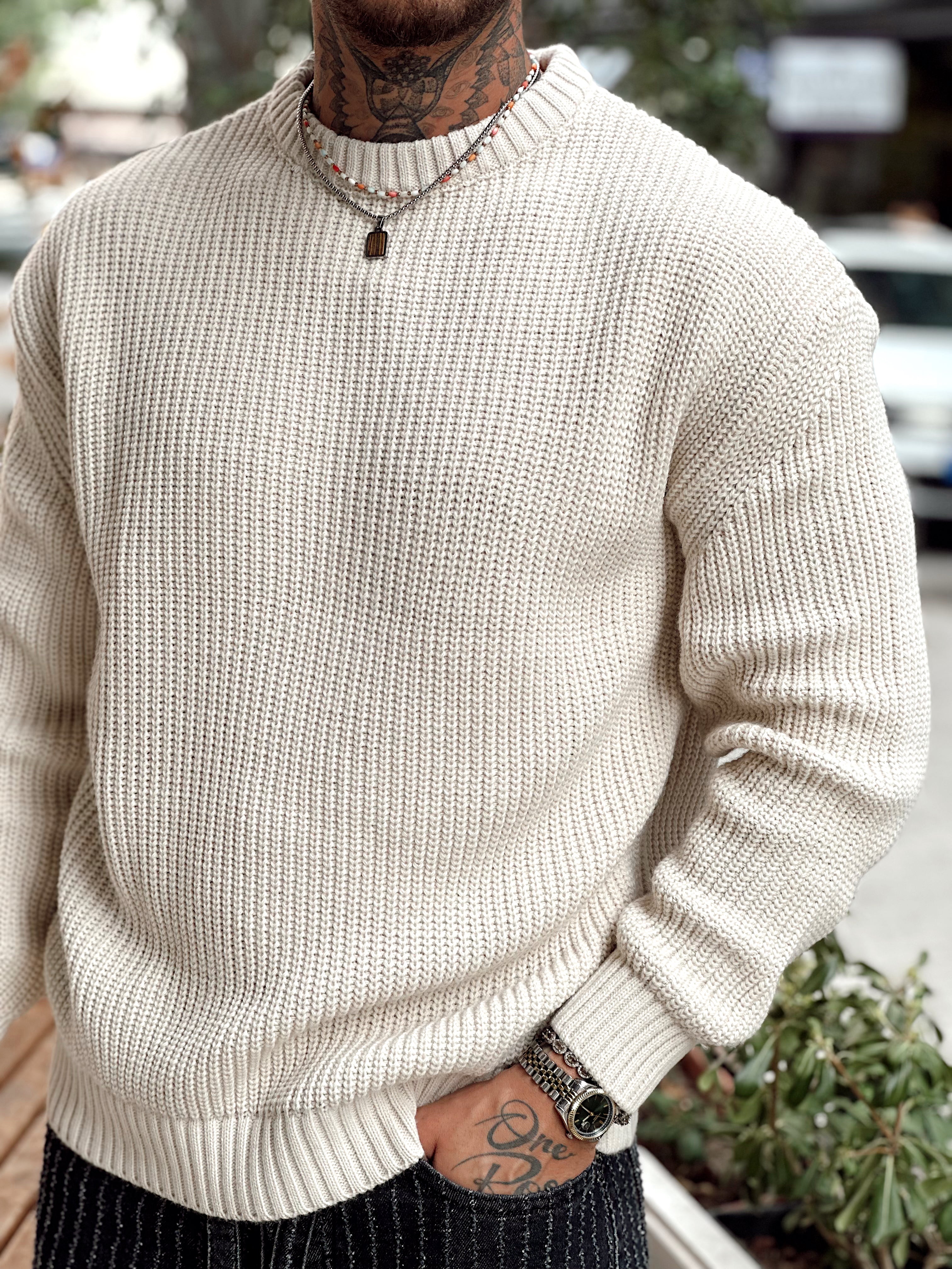 MS4060 - Giesto Oversize Basic Örme Sweatshirt krem