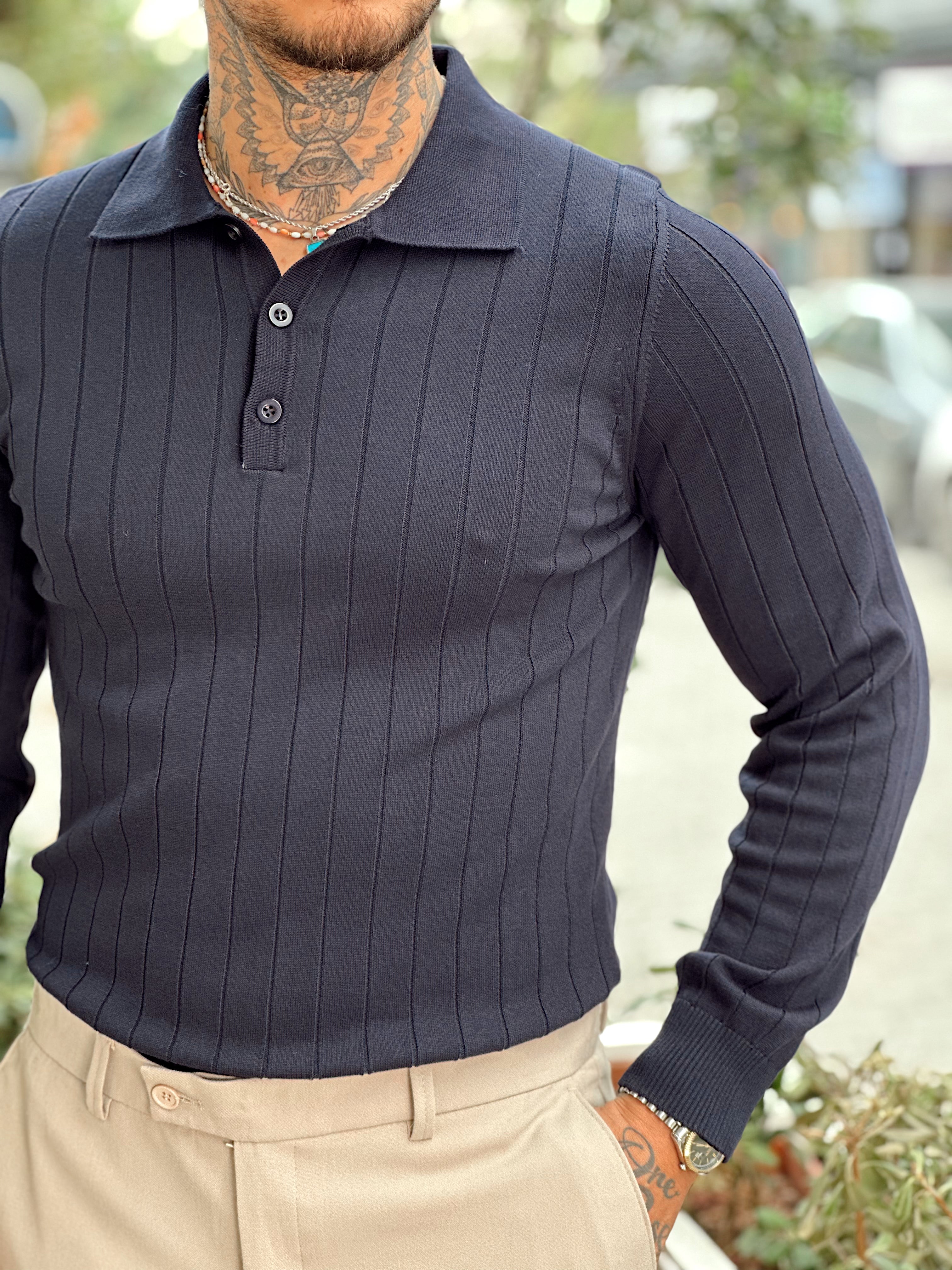 MS4087 - Yakası Düğmeli Fitilli Basic Sweatshirt laci