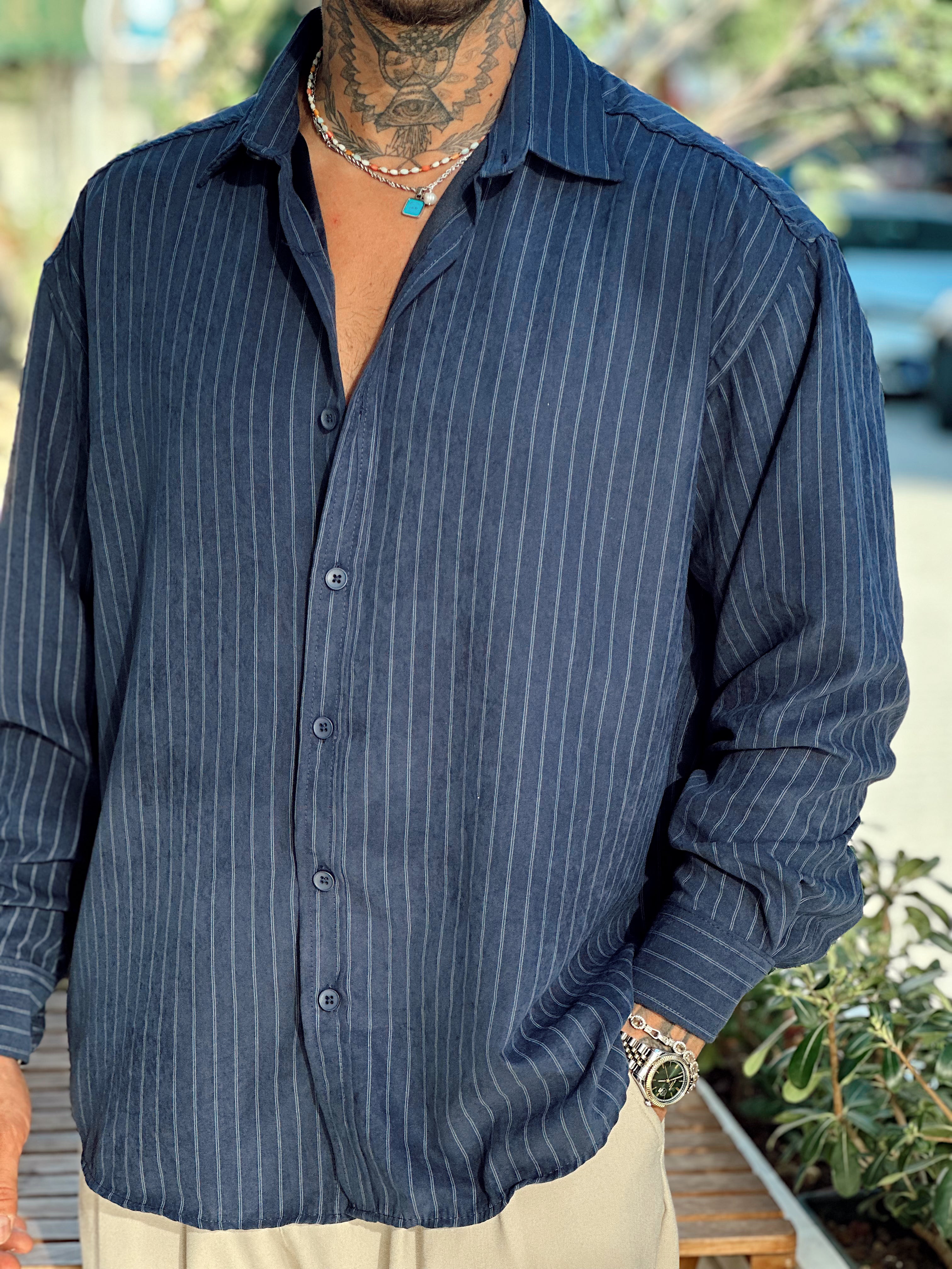 MG4009 - Oversize Çizgili Modal Gömlek Laci