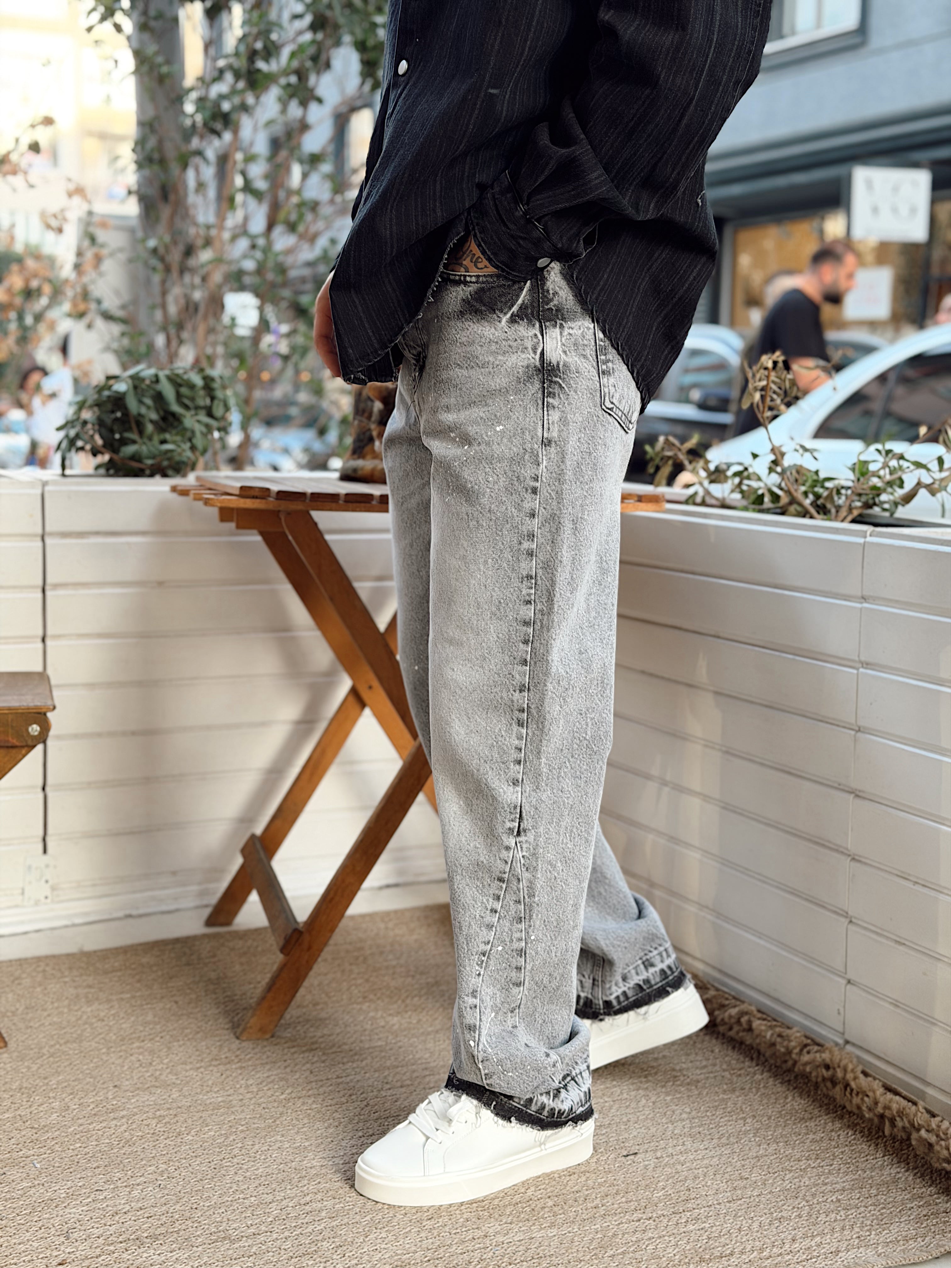 MP4128 - Paça Detaylı Sıçratmalı Regular Pantolon gri 3261