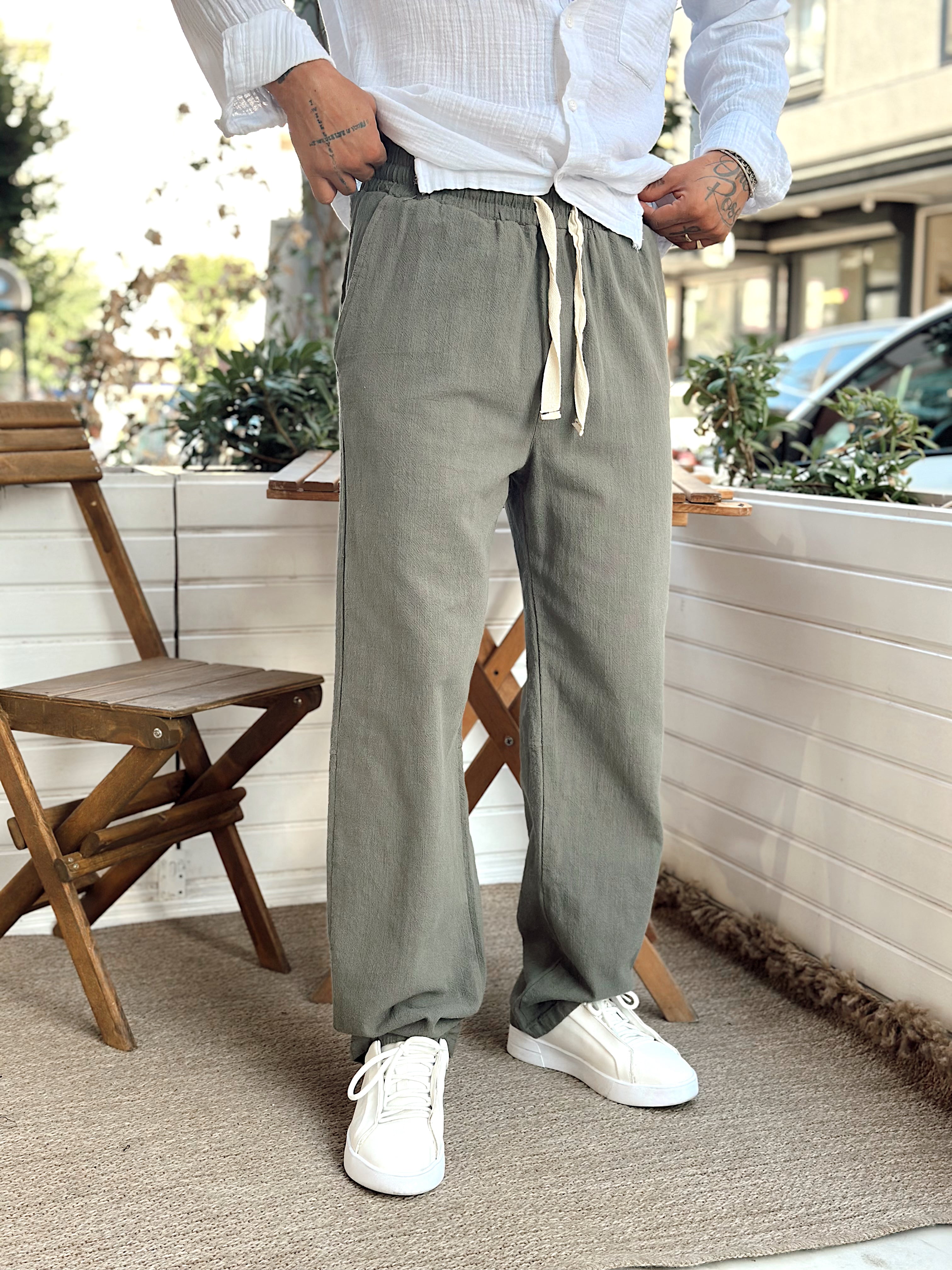 MP3101 - Baggy Keten Pantolon yeşil
