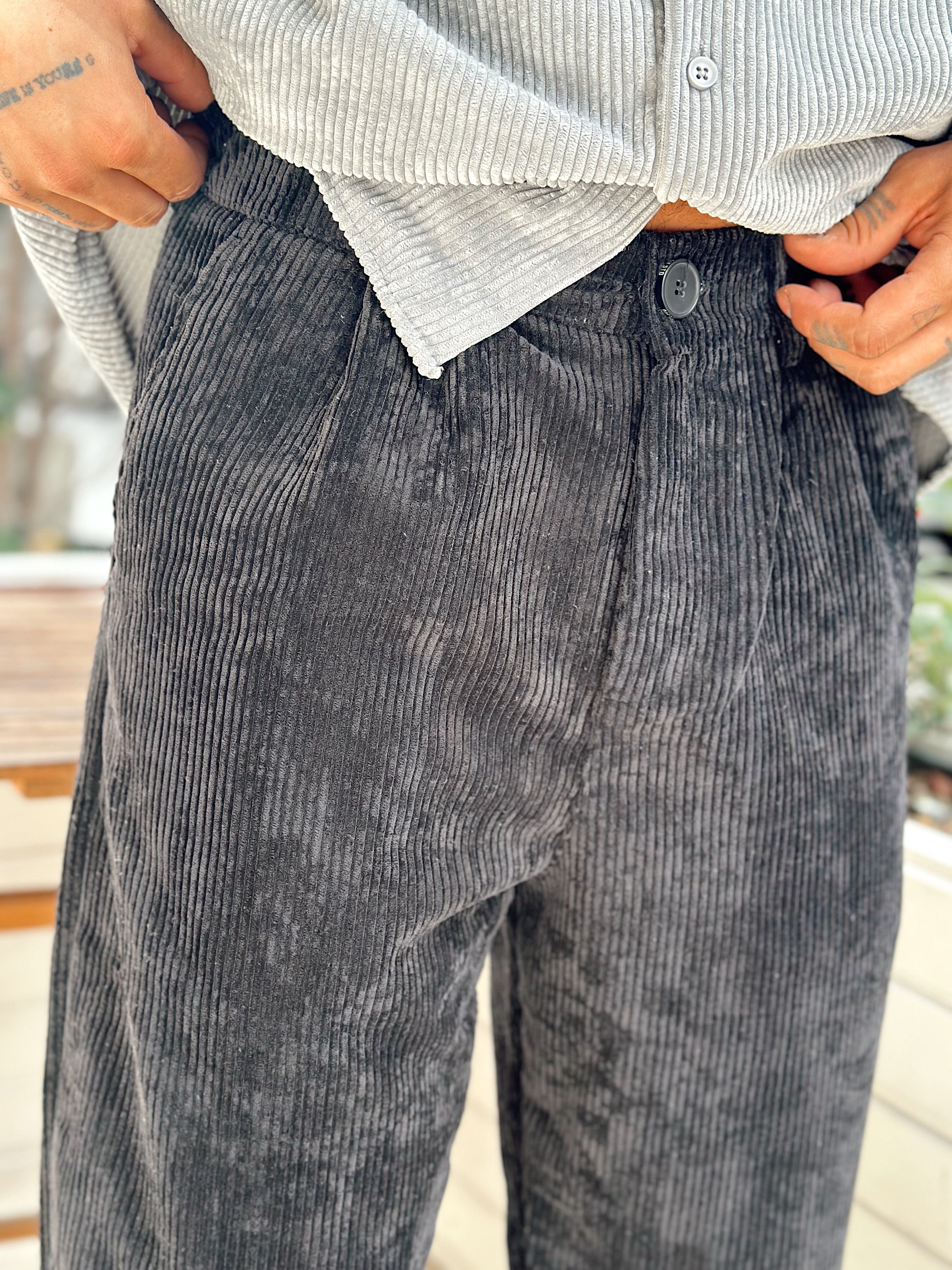 MP4032 - Pileli Baggy Kadife Pantolon Siyah