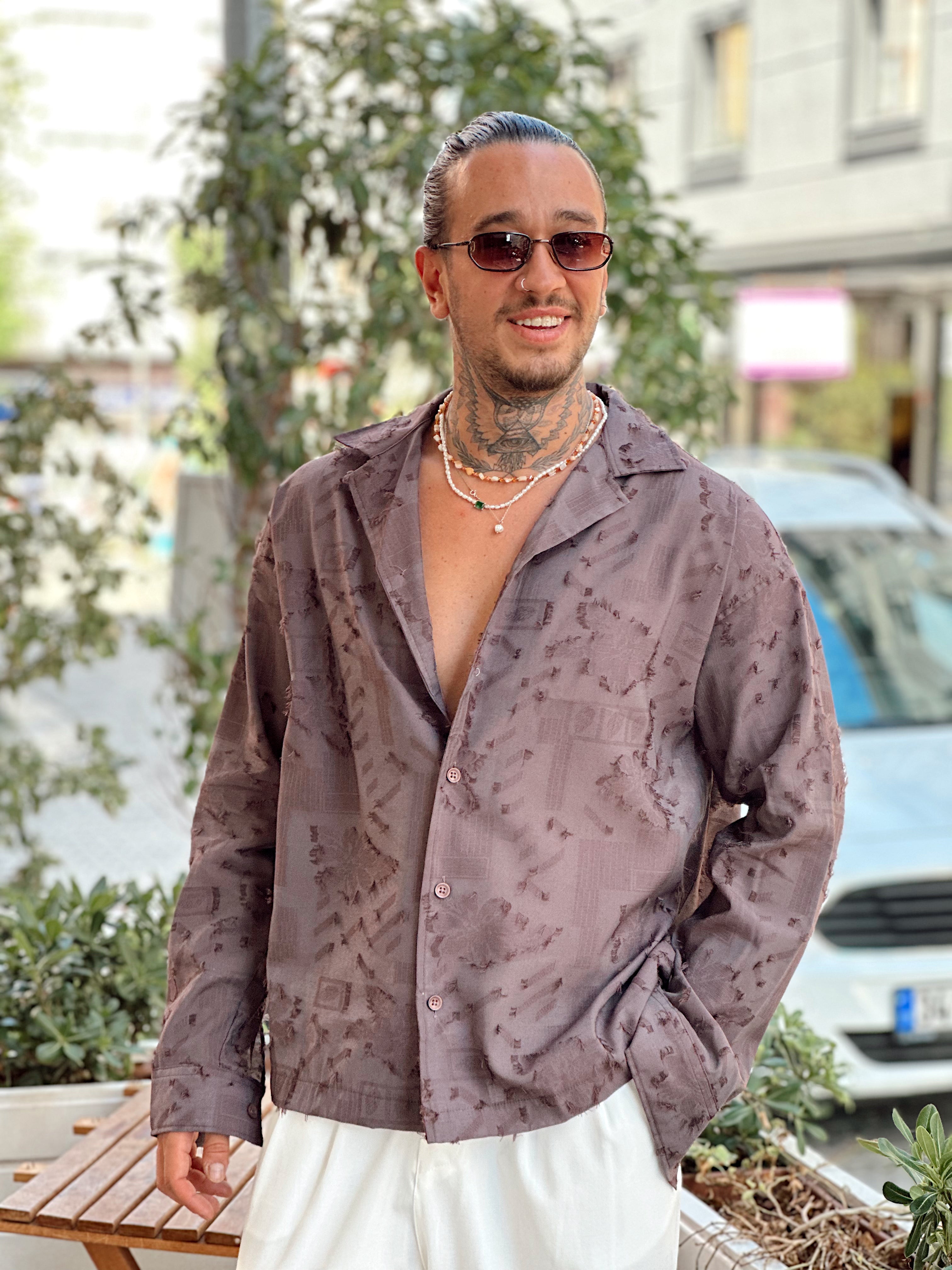 MG3023 -Oversize Püskül Detaylı Gömlek kahve