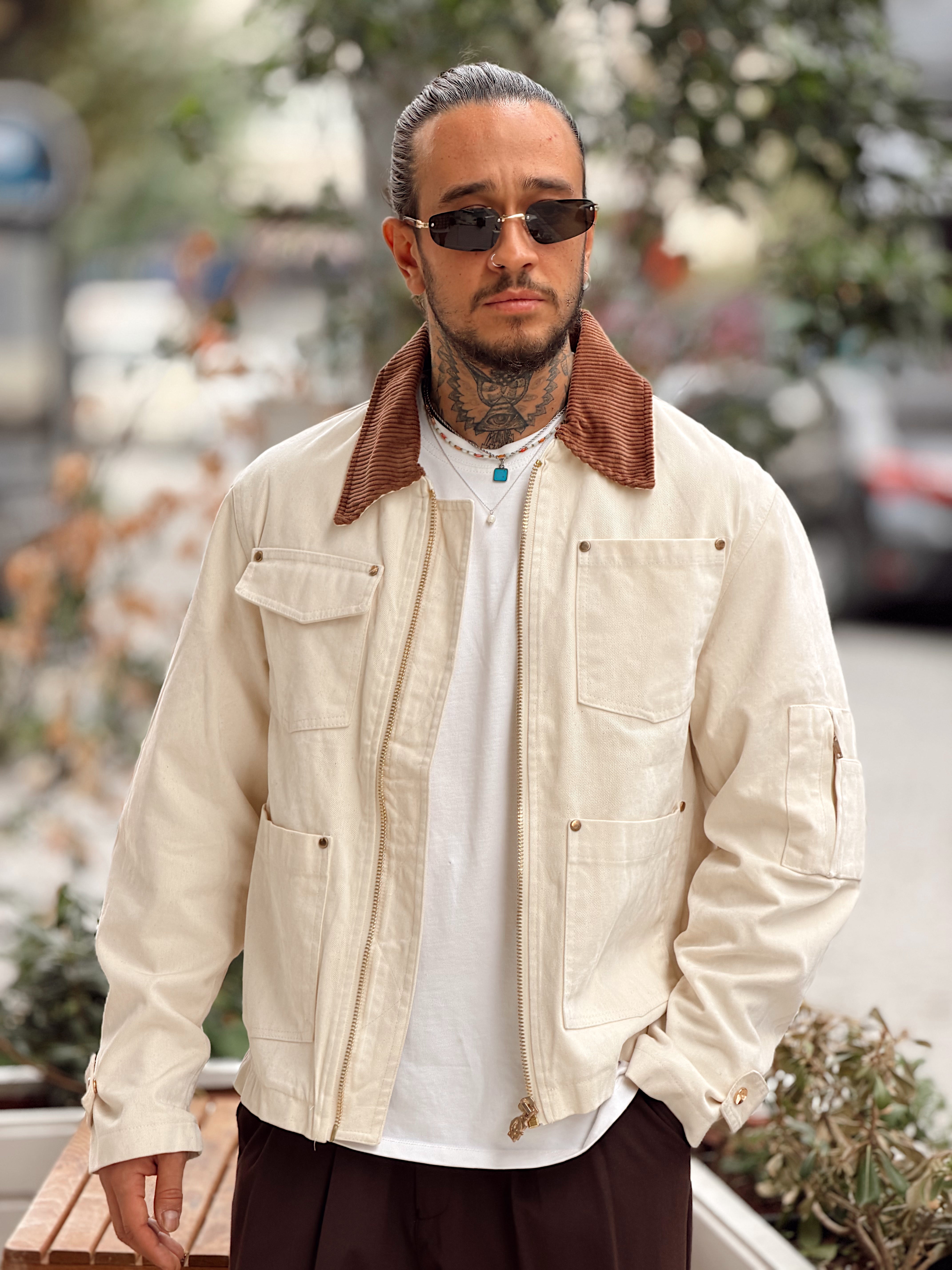 MC4107 - Giesto Çift Renk Cep Detaylı Kadife Ceket krem