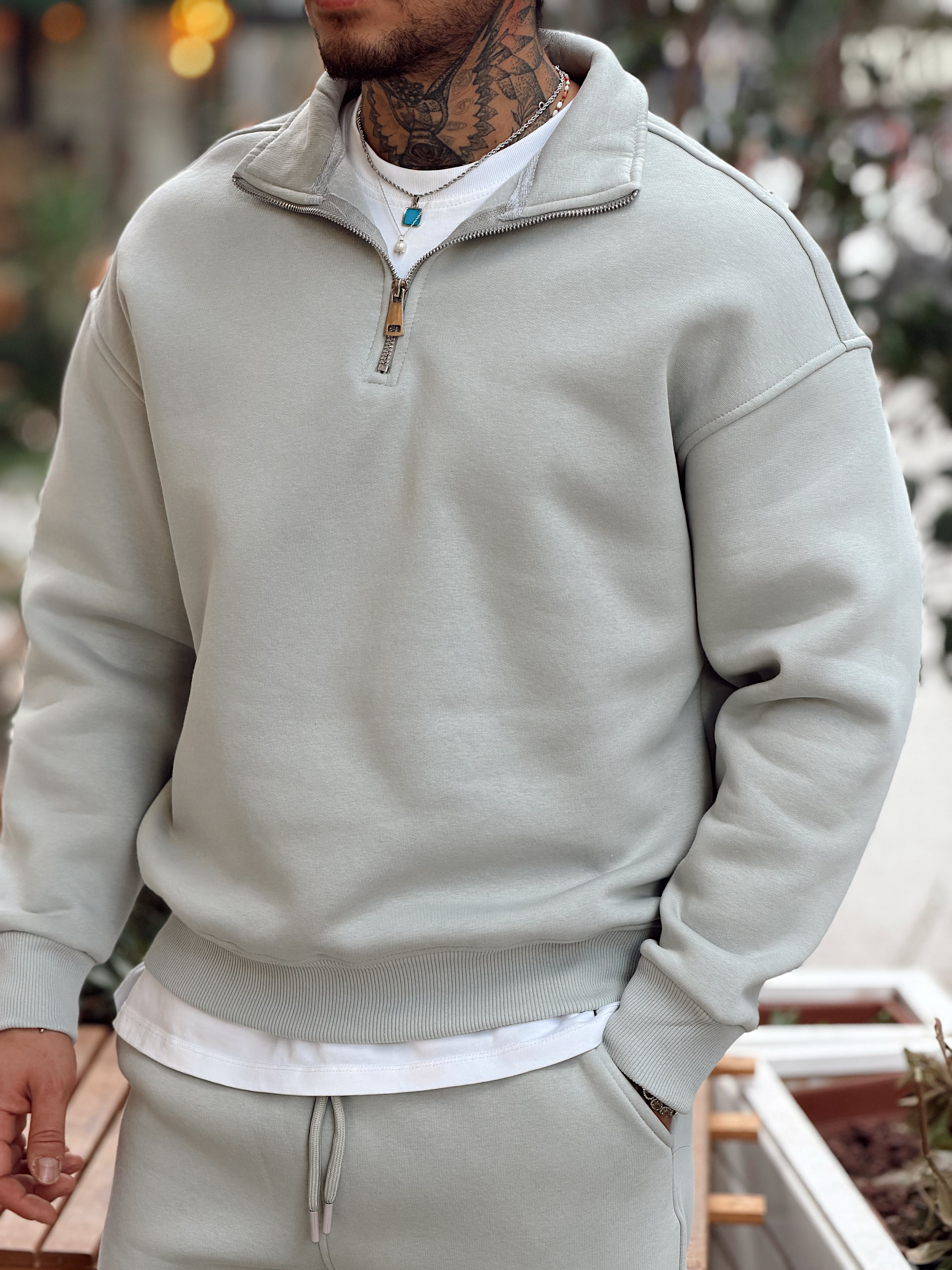 MT4120 - Şardonlu Yakası Fermuarlı Alt Üst Takım gri