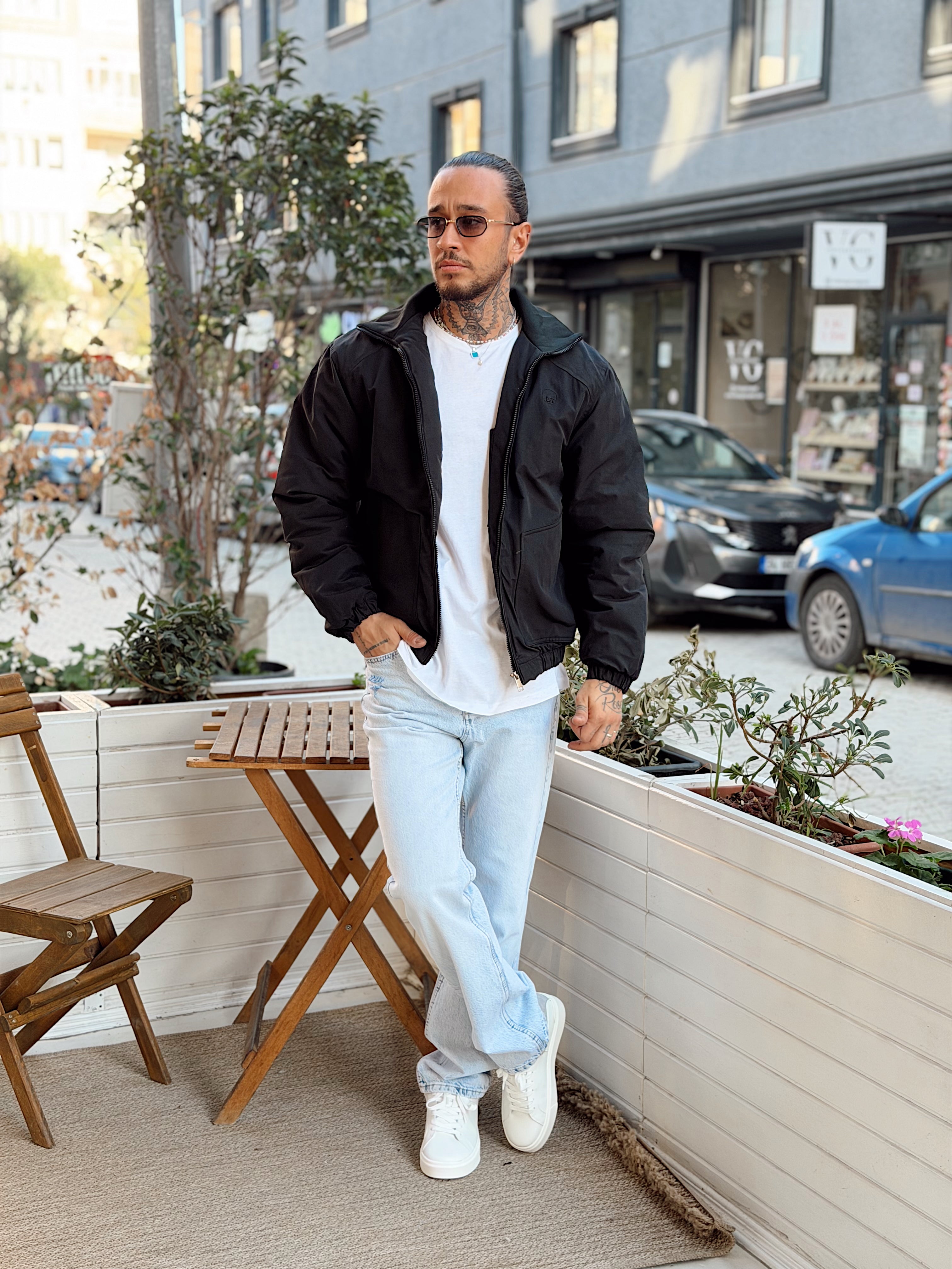 MM4080 - Göğüs Nakışlı Oversize Mont SİYAH