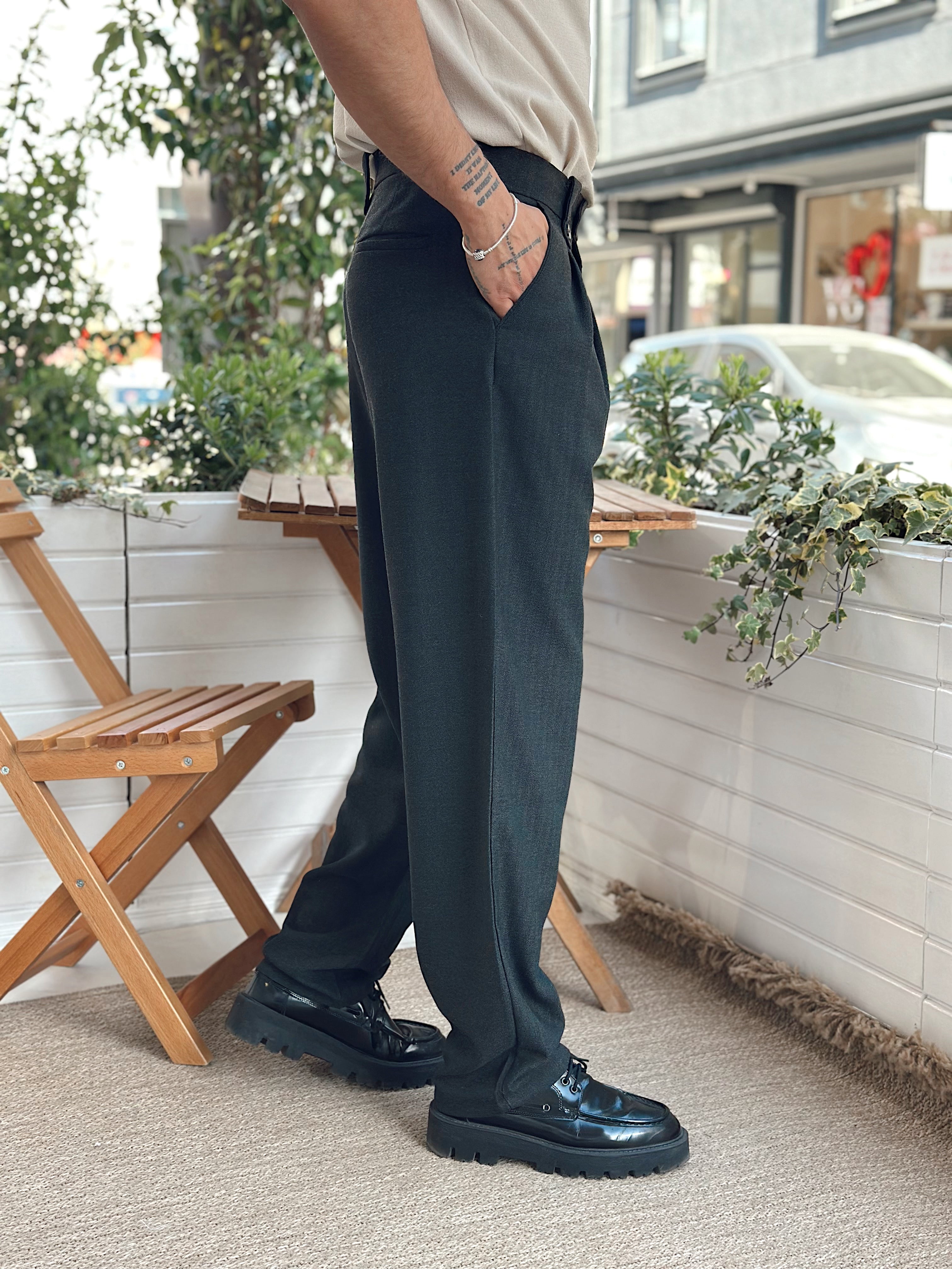 MP2830 - Kemer Detaylı Baggy Pileli Kumaş Pantolon antrasit
