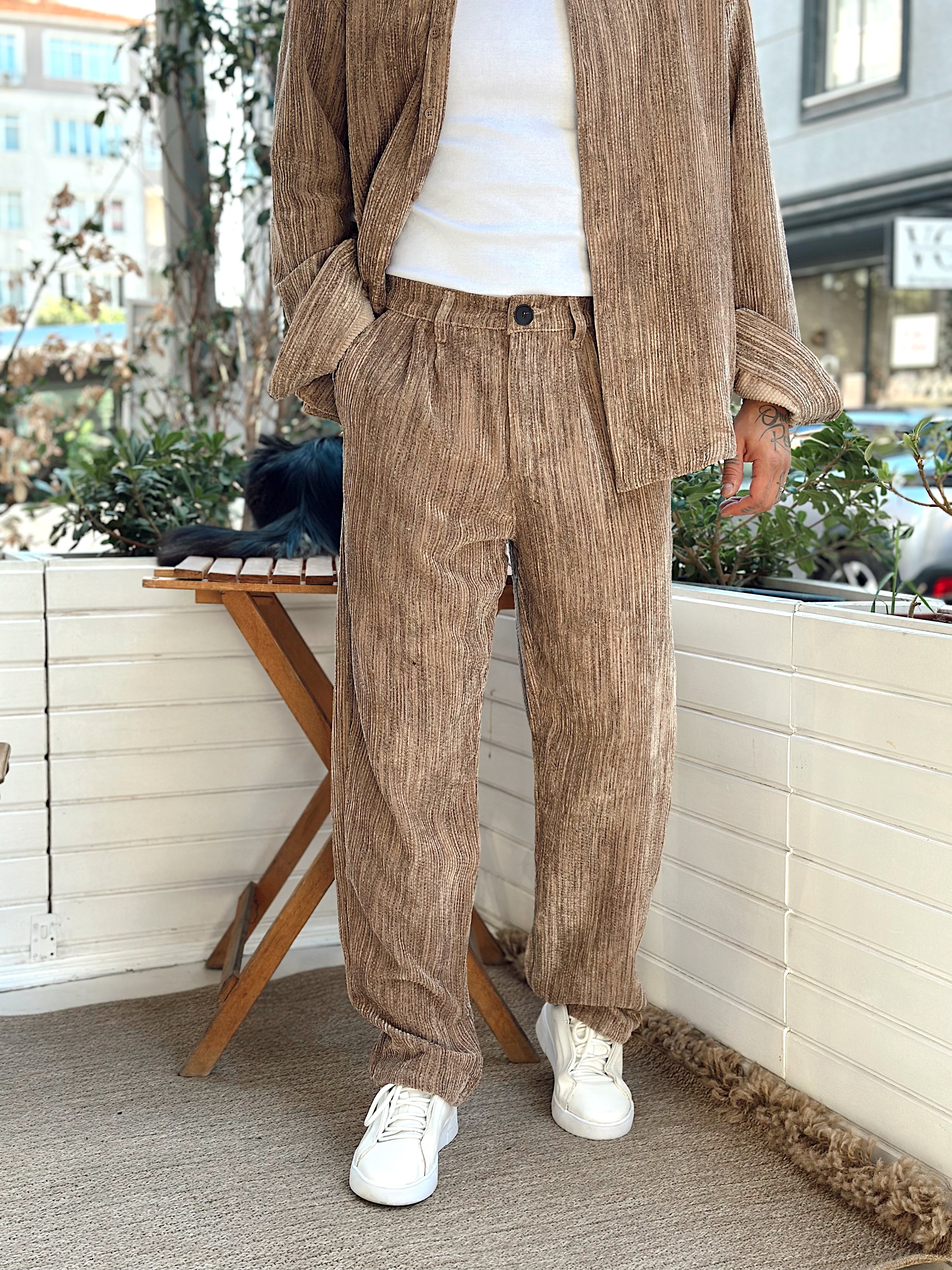 MT4010 - Efektli Oversize Kadife Alt-Üst Takım kahve