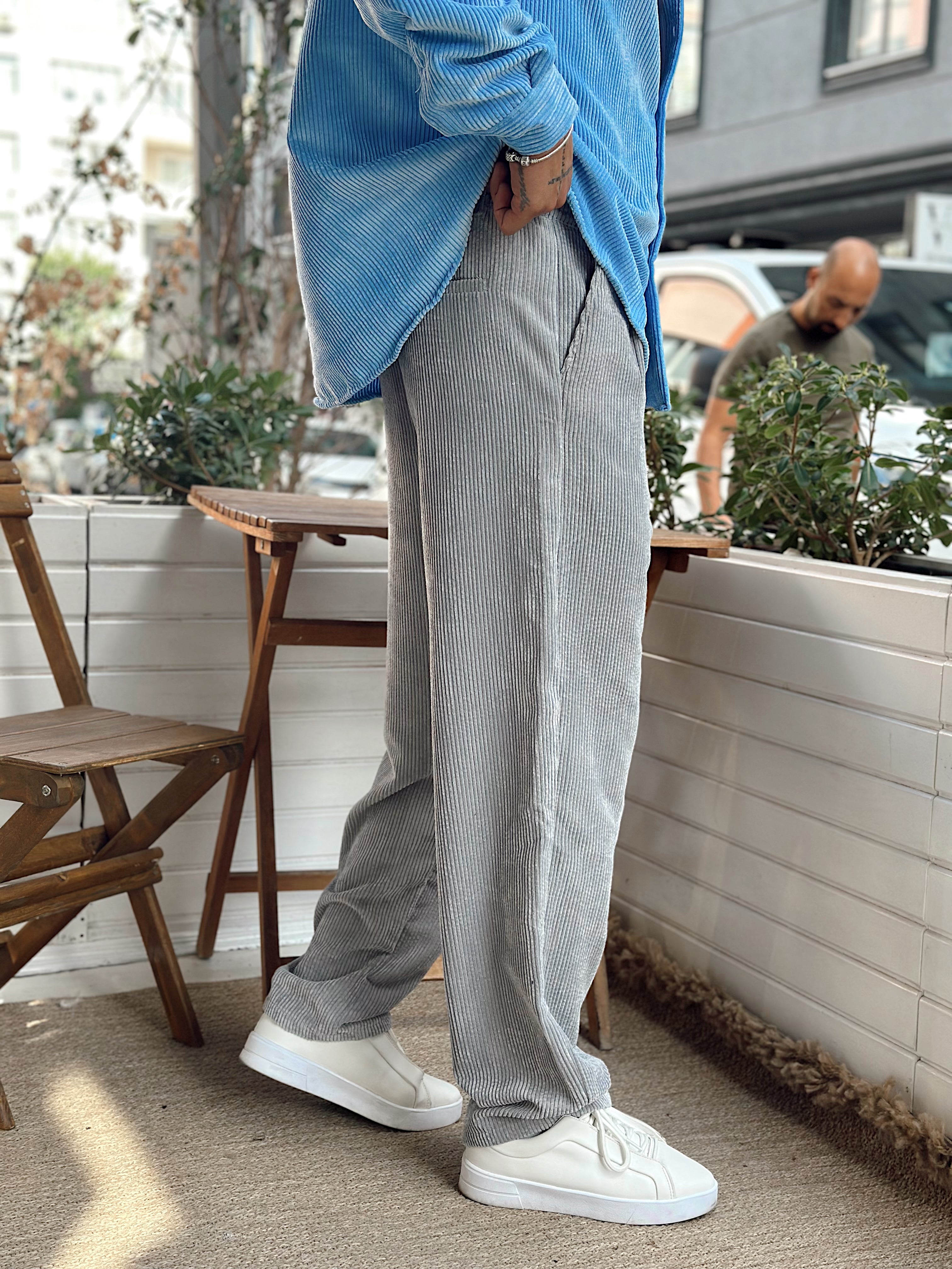 MP4032 - Pileli Baggy Kadife Pantolon gri