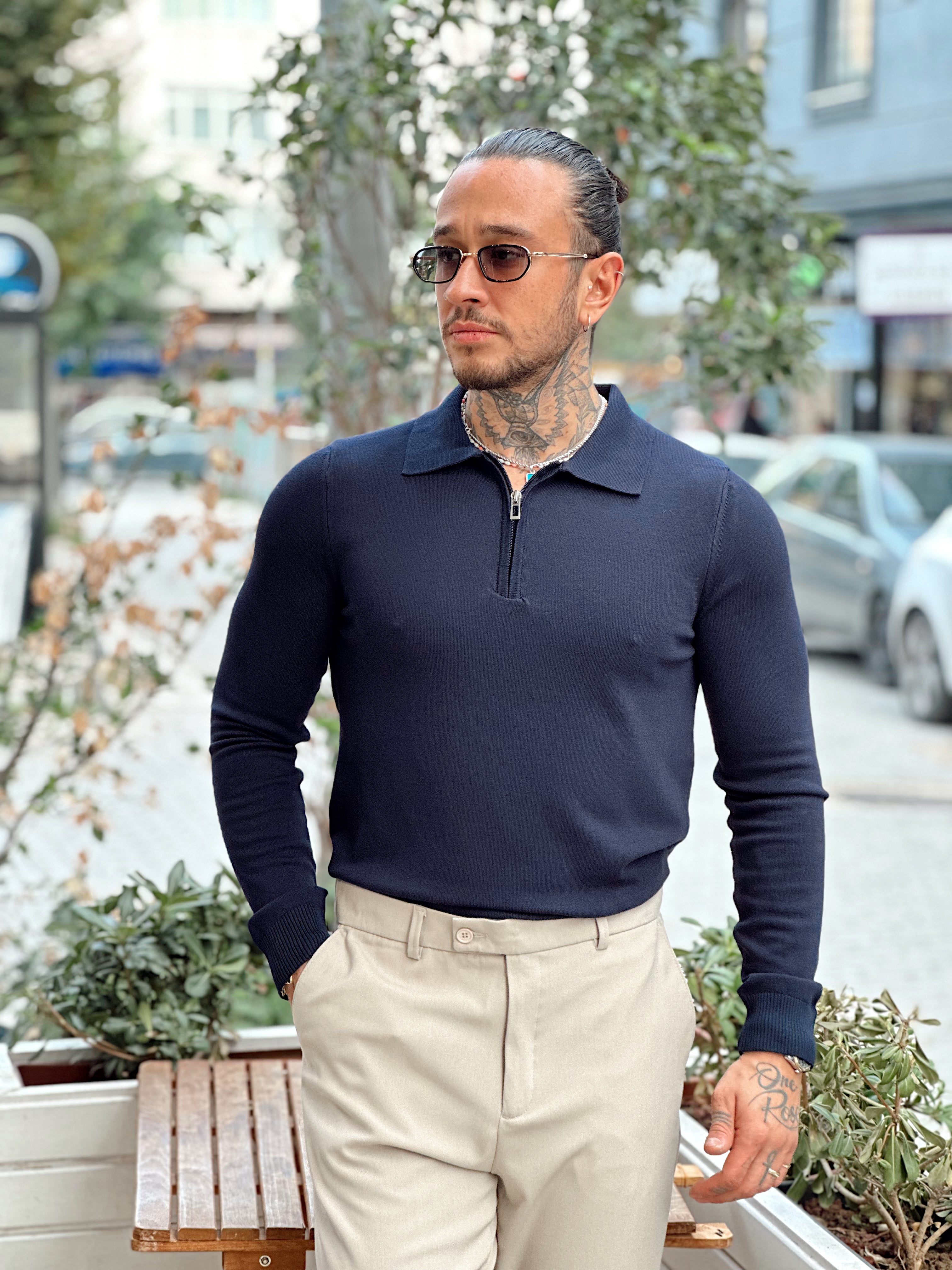MS4089 - Yakası Fermuarlı Basic Sweatshirt laci