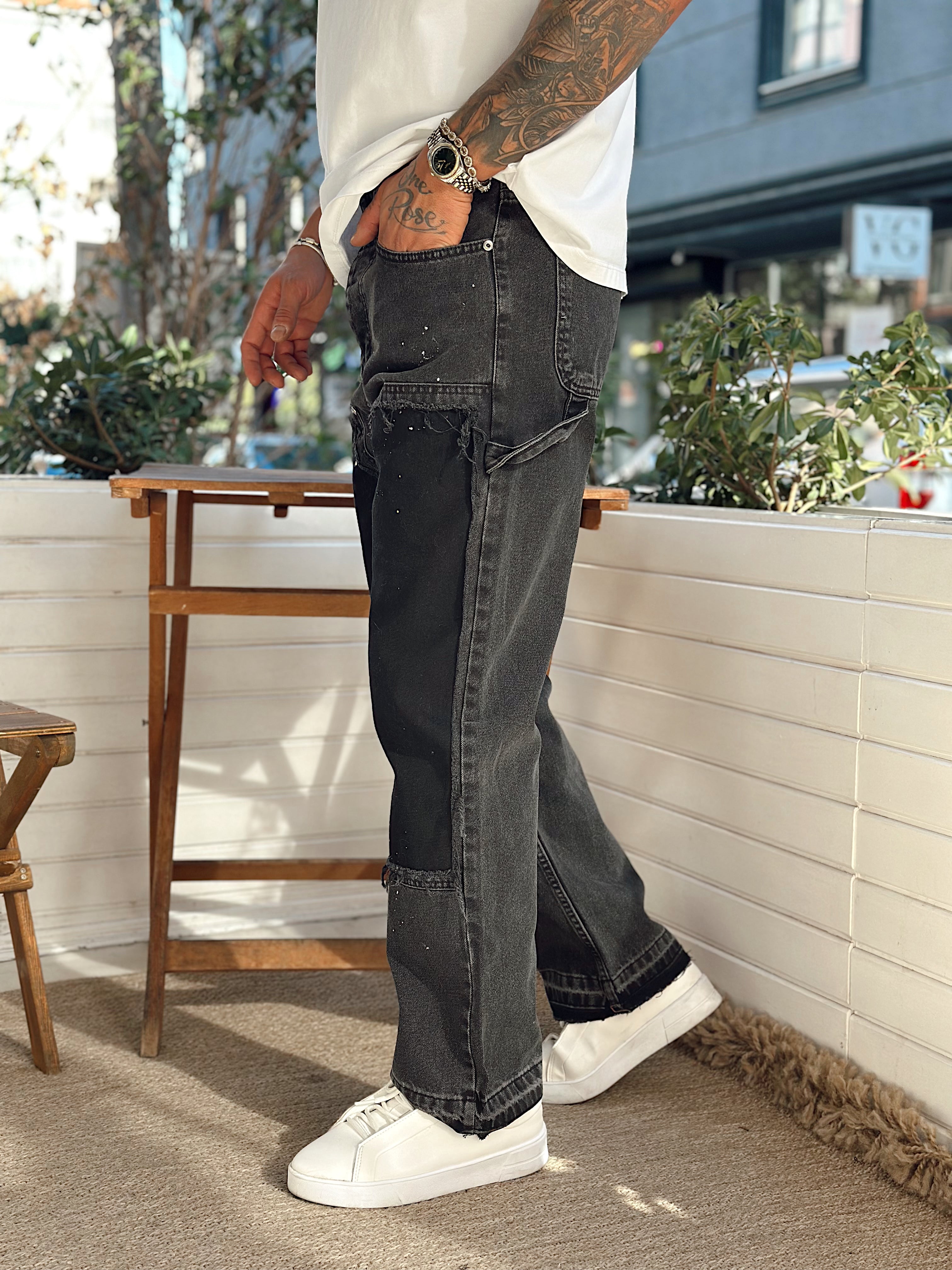 MP4012 - W11 Patchli Regular Kalıp Kot Pantolon siyah