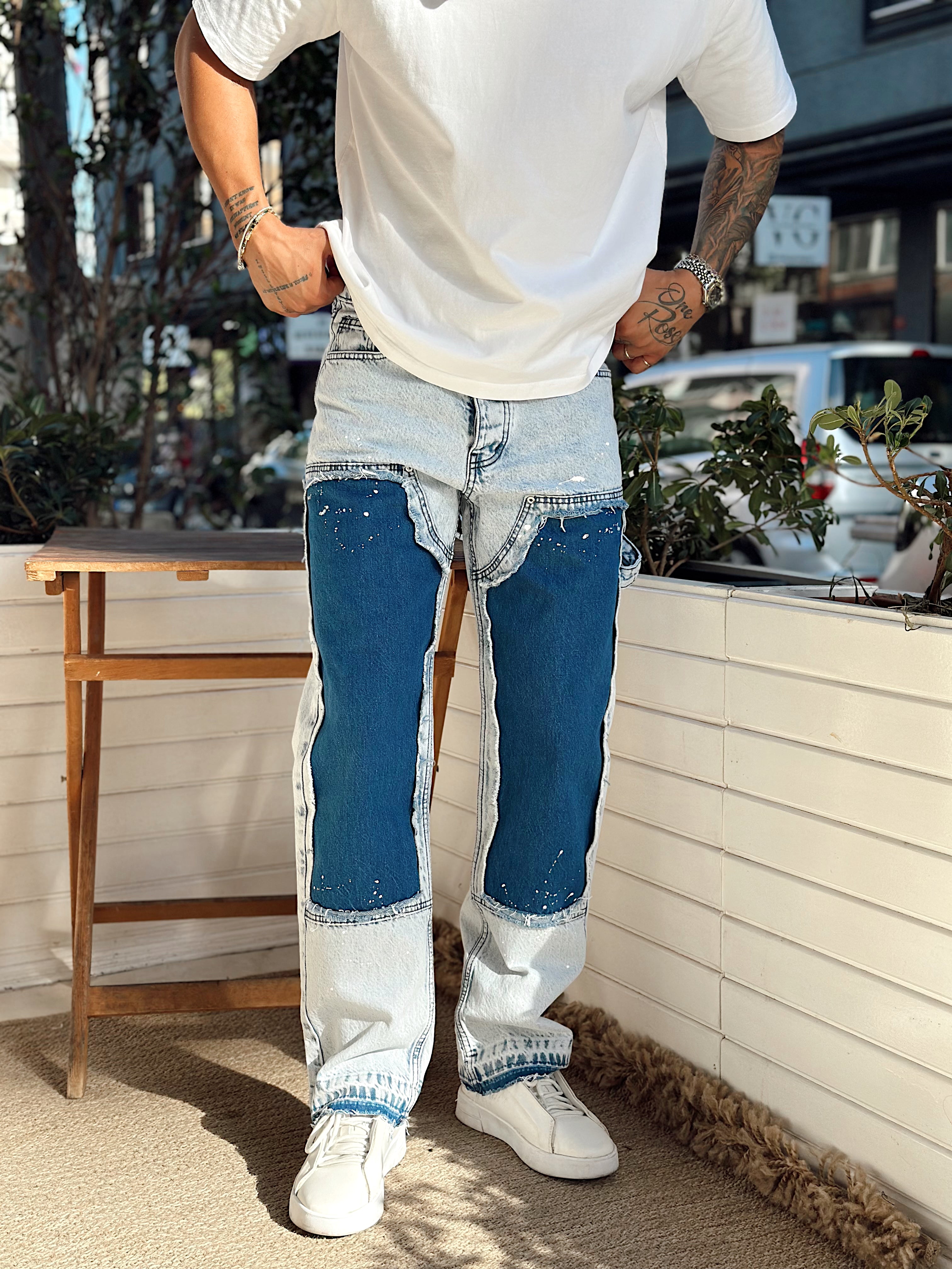 MP4012 - W11 Patchli Regular Kalıp Kot Pantolon mavi