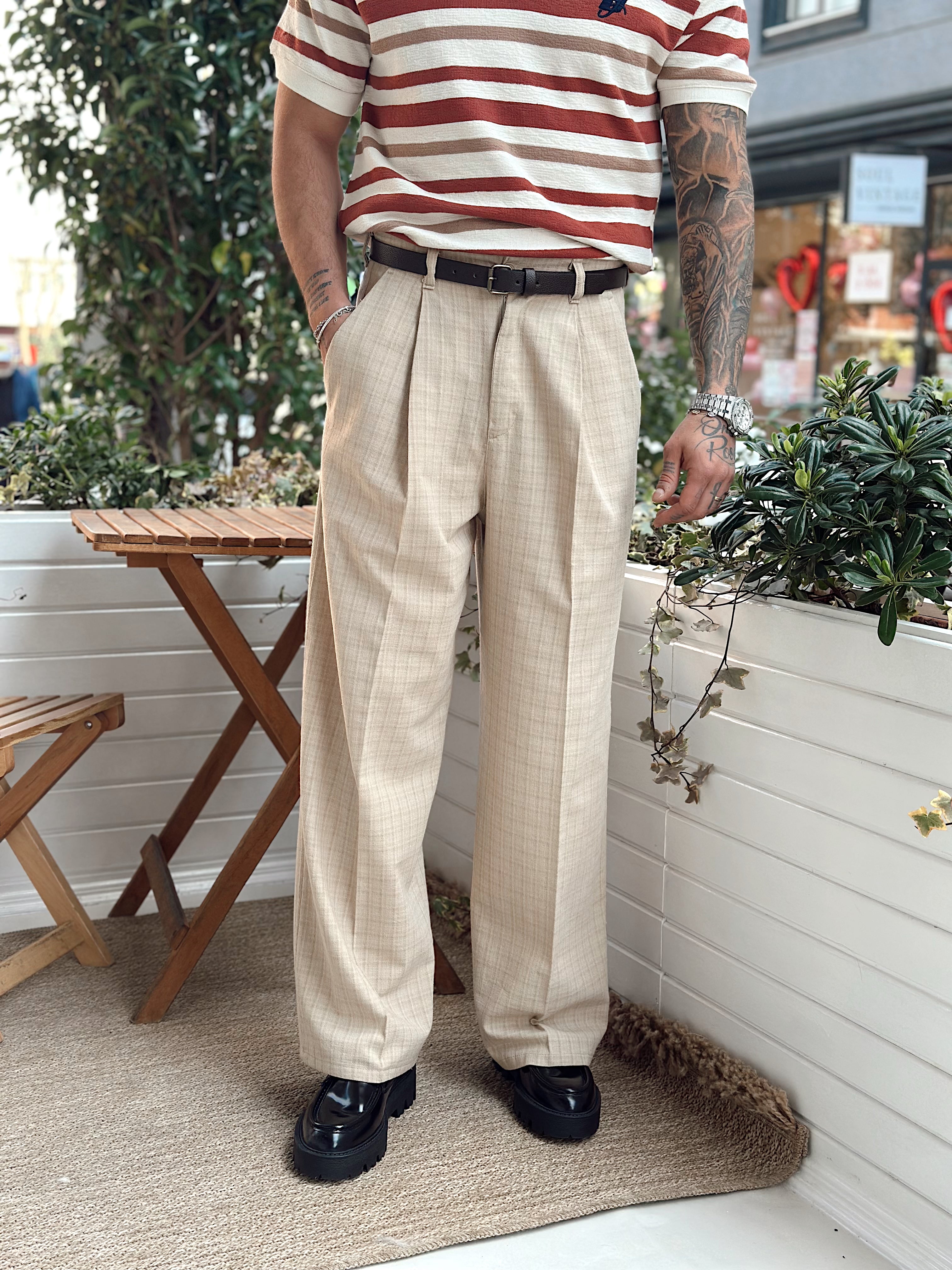 MP2513 - OldMoney Kareli keten Baggy Pantolon bej