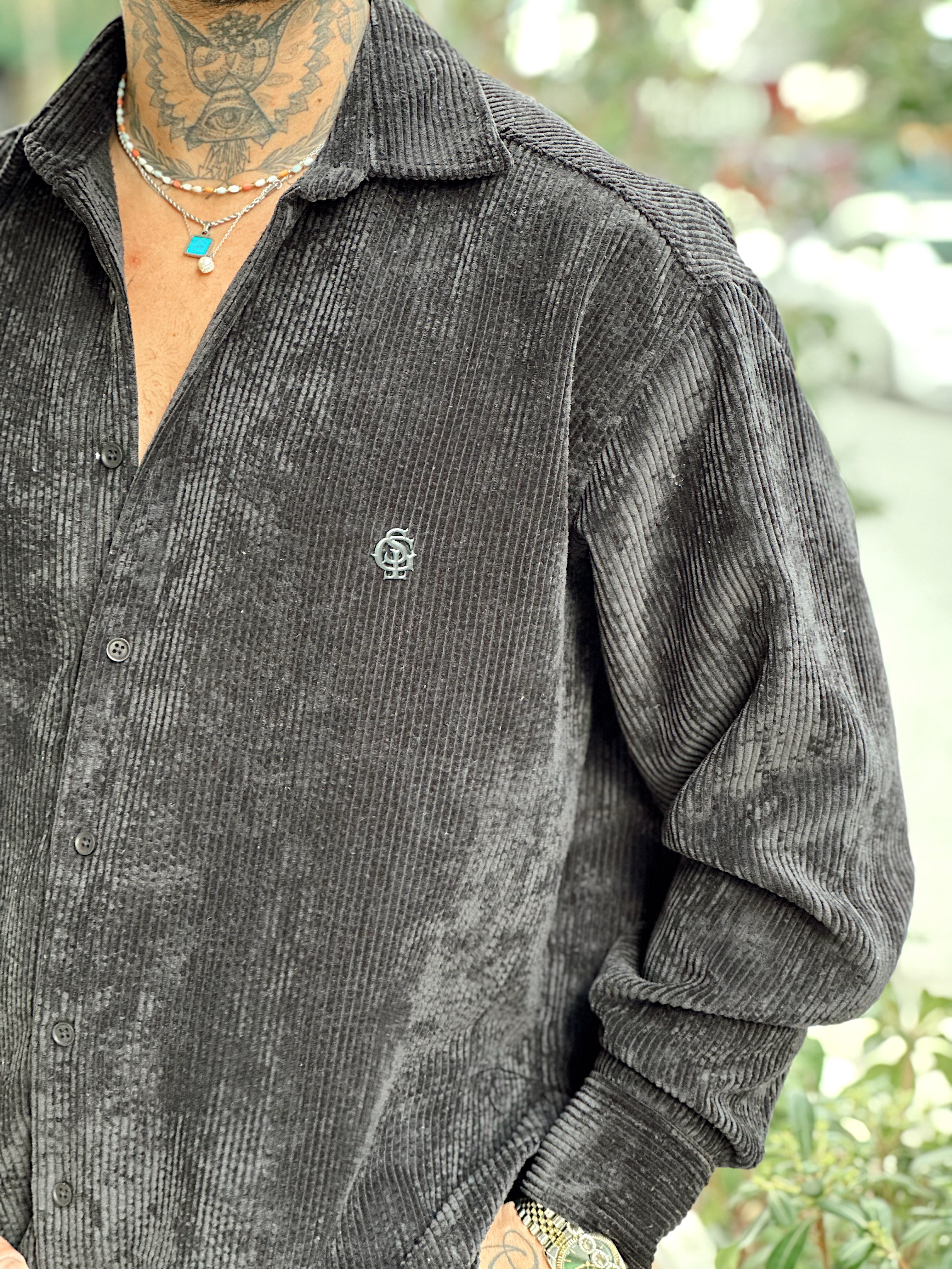 MG4003 - Oversize Basic Kadife Gömlek siyah