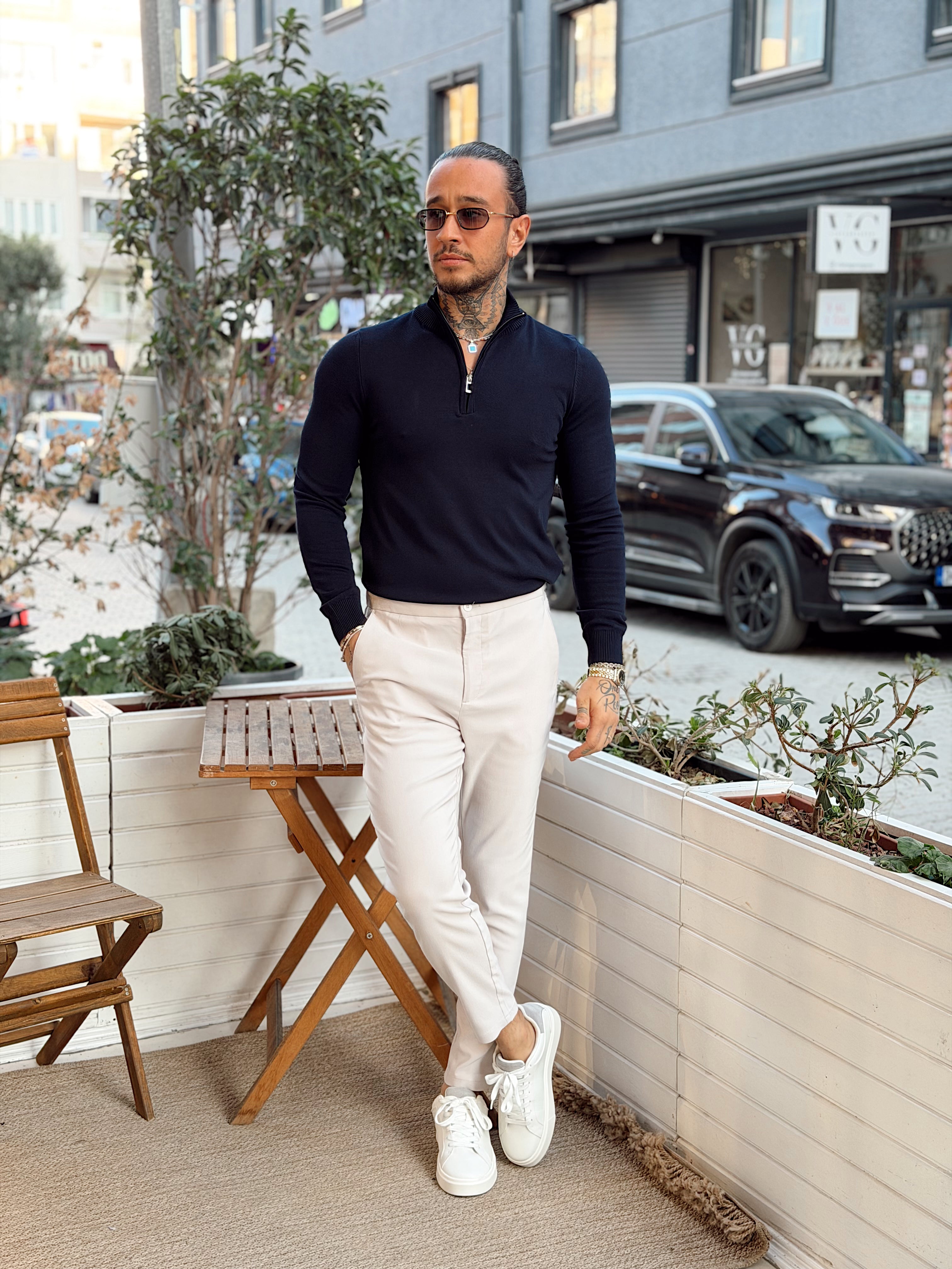 MS4132 - Balıkçı Yaka Fermuarlı Sweatshirt laci