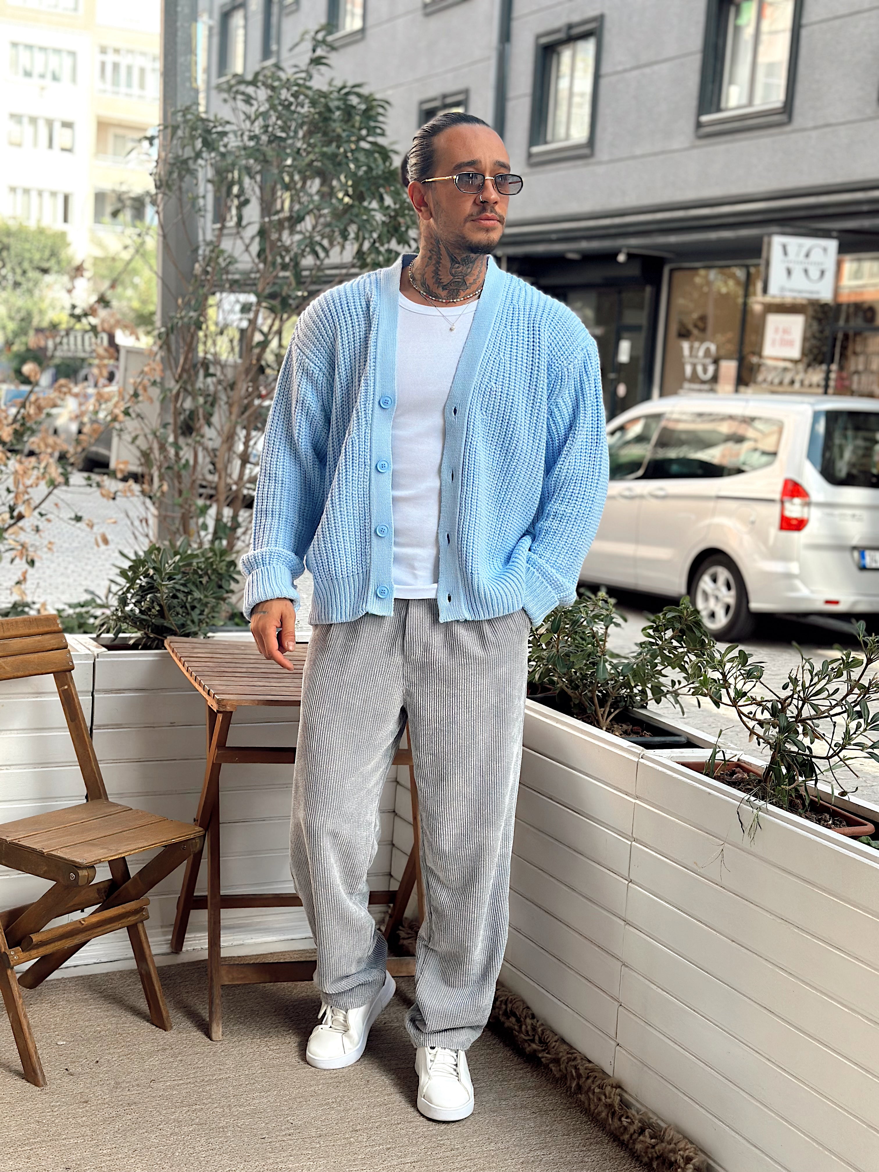 MS4002 - Oversize Örme Basic Hırka mavi