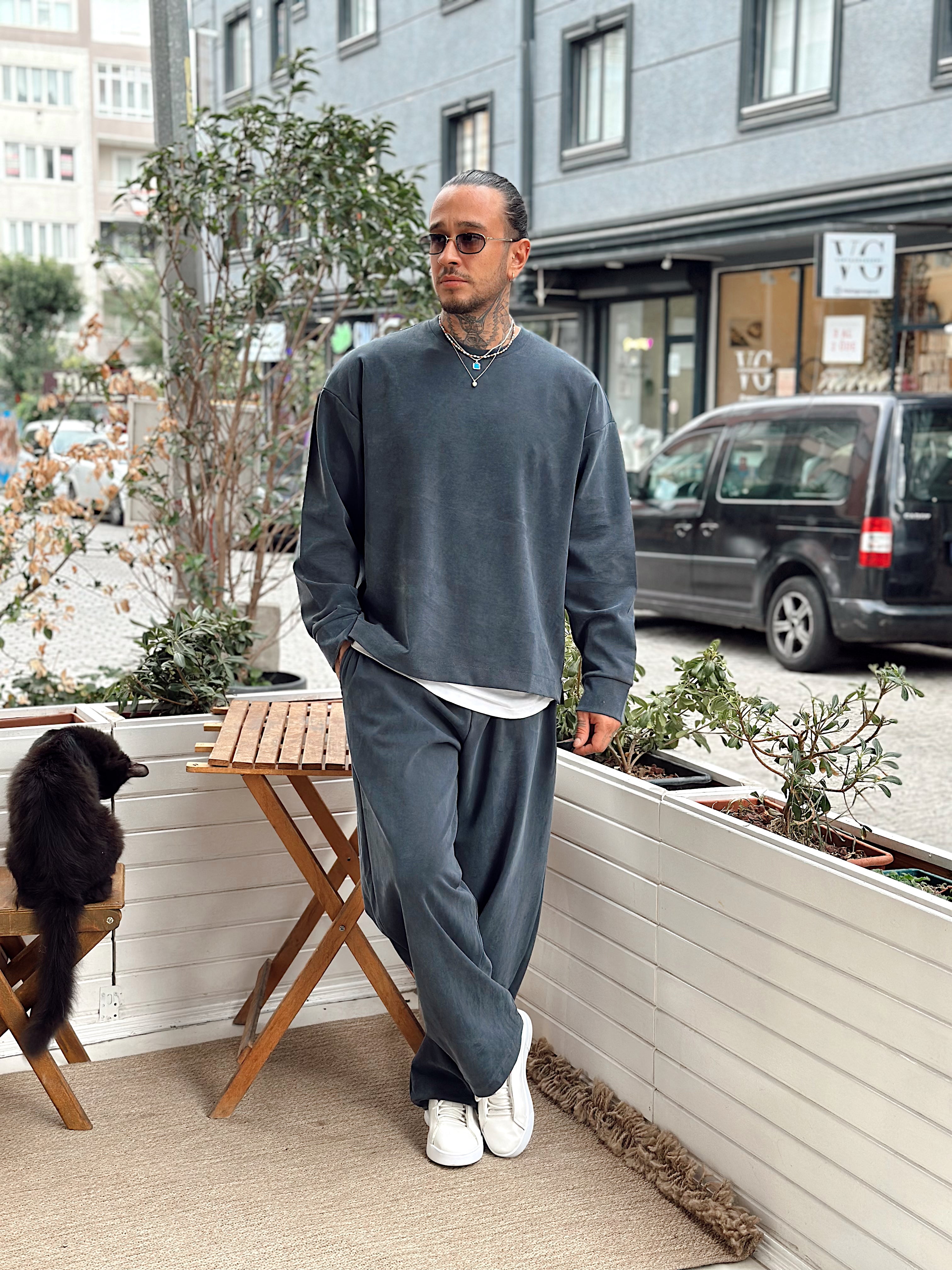 MT4066 - Modal Kumaş Sweatshirt Pantolon Takım füme