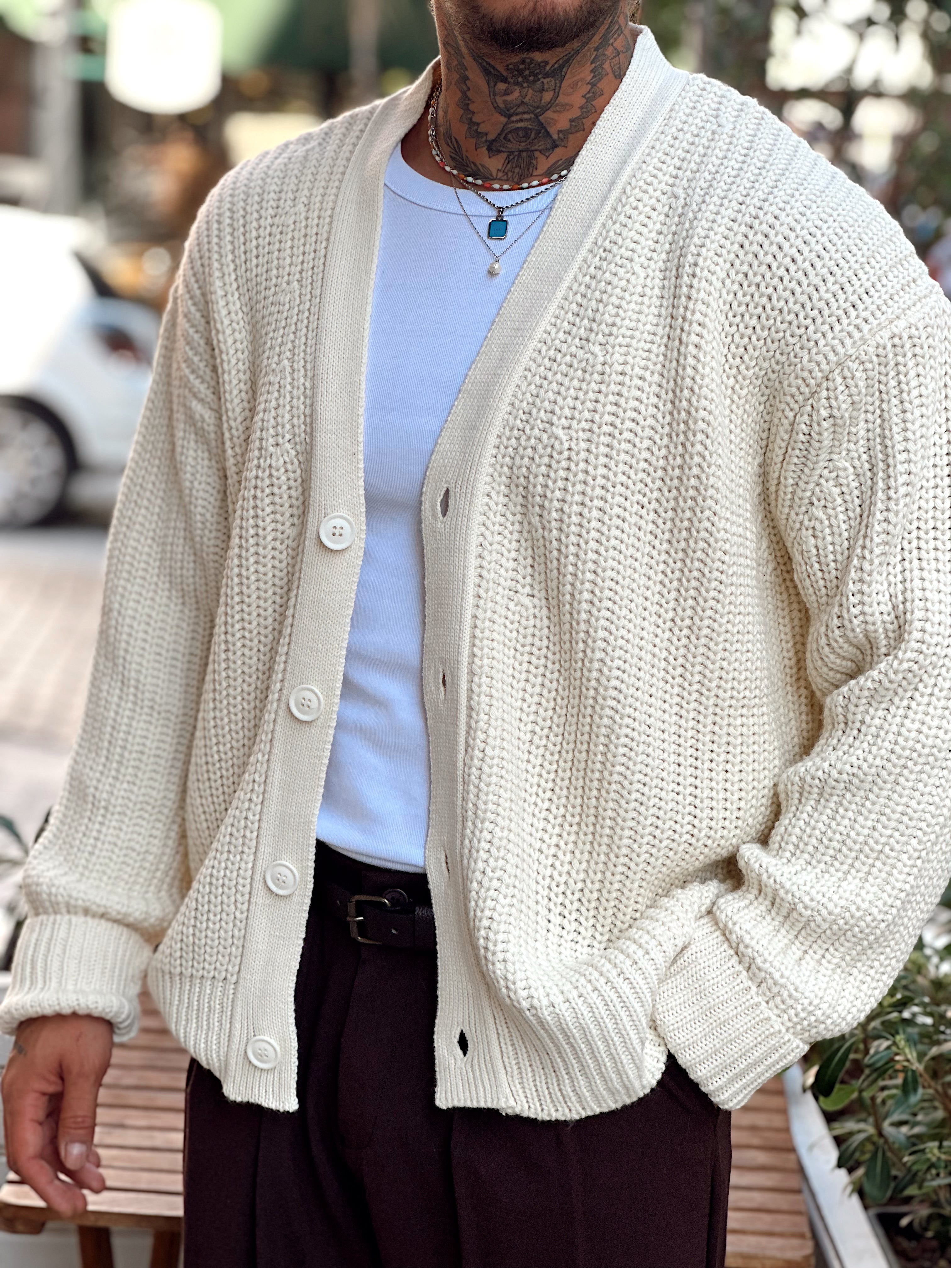 MS4002 - Oversize Örme Basic Hırka krem