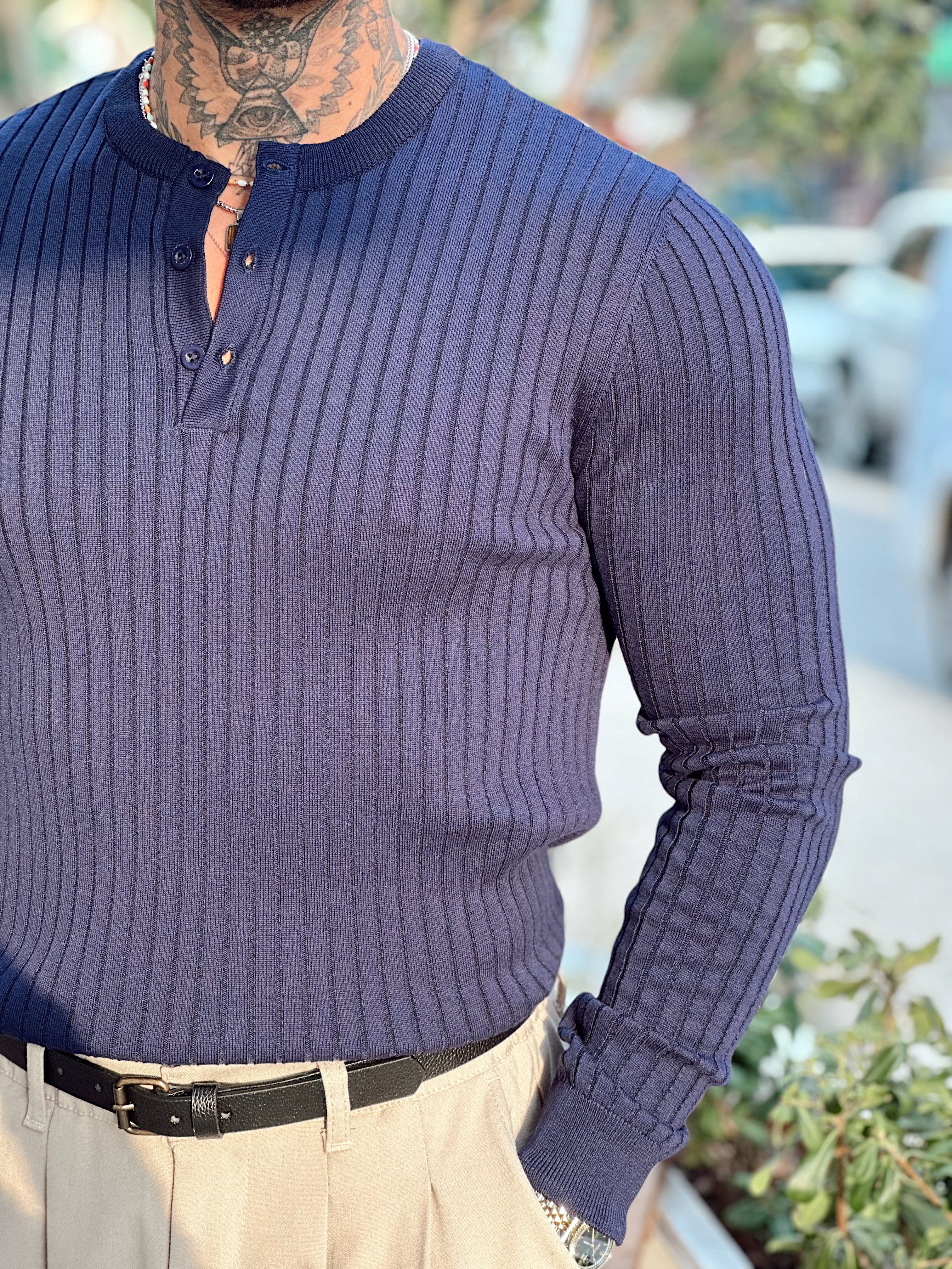 MS4057 - Fitilli Yakası Düğmeli Sweatshirt laci