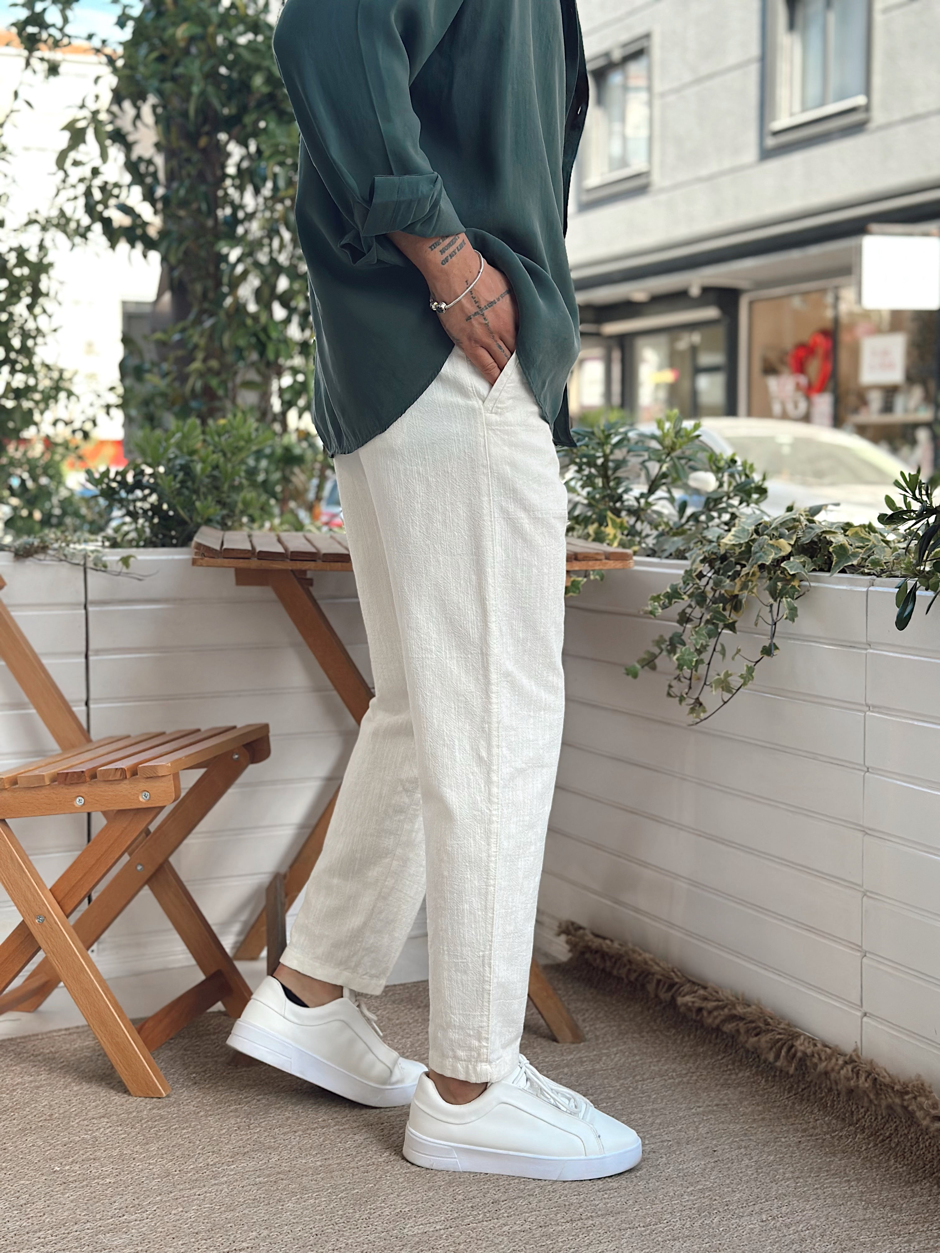 MP2832 - İtalyan Kesim Keten Pantolon beyaz