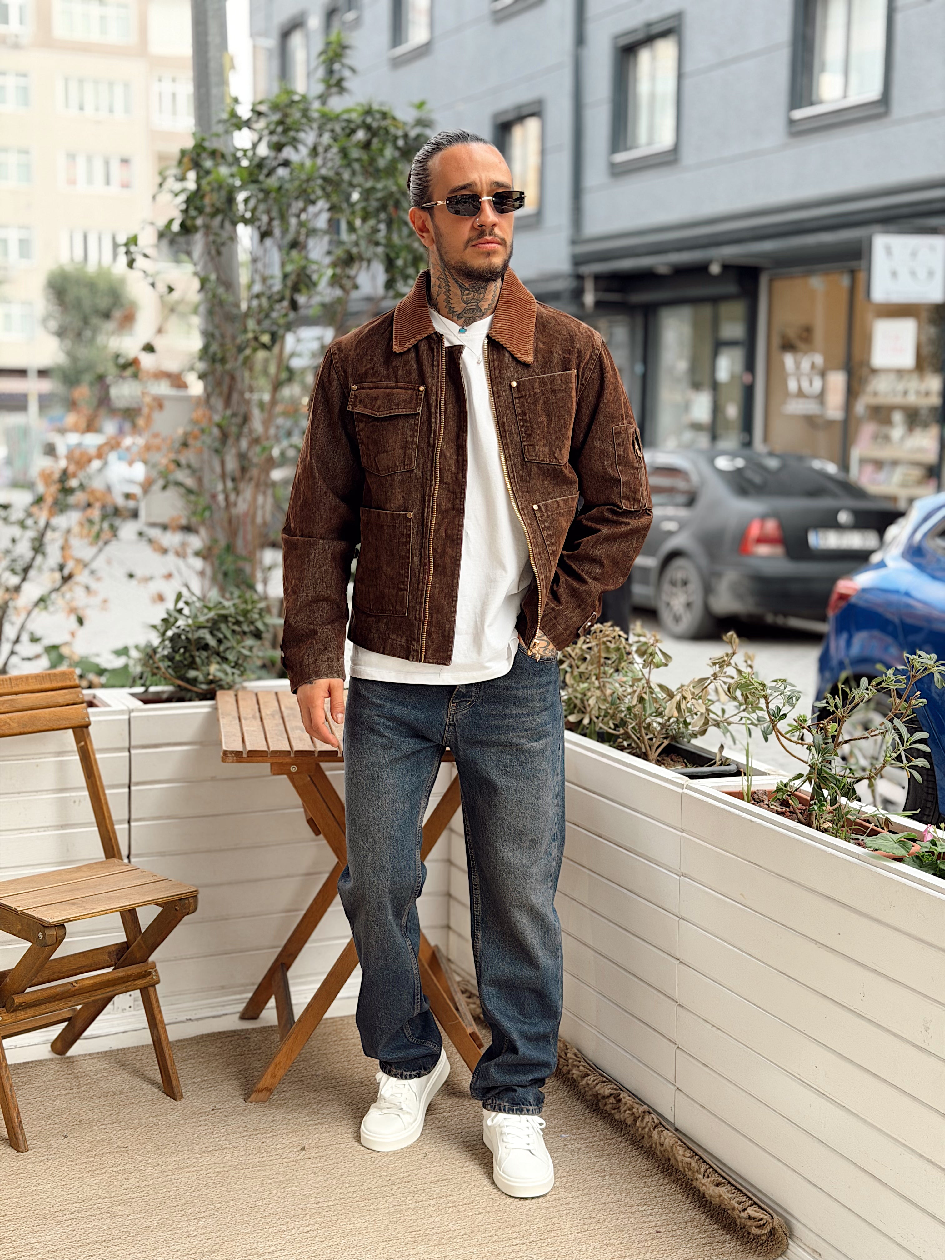 MC4107 - Giesto Çift Renk Cep Detaylı Kadife Ceket kahve