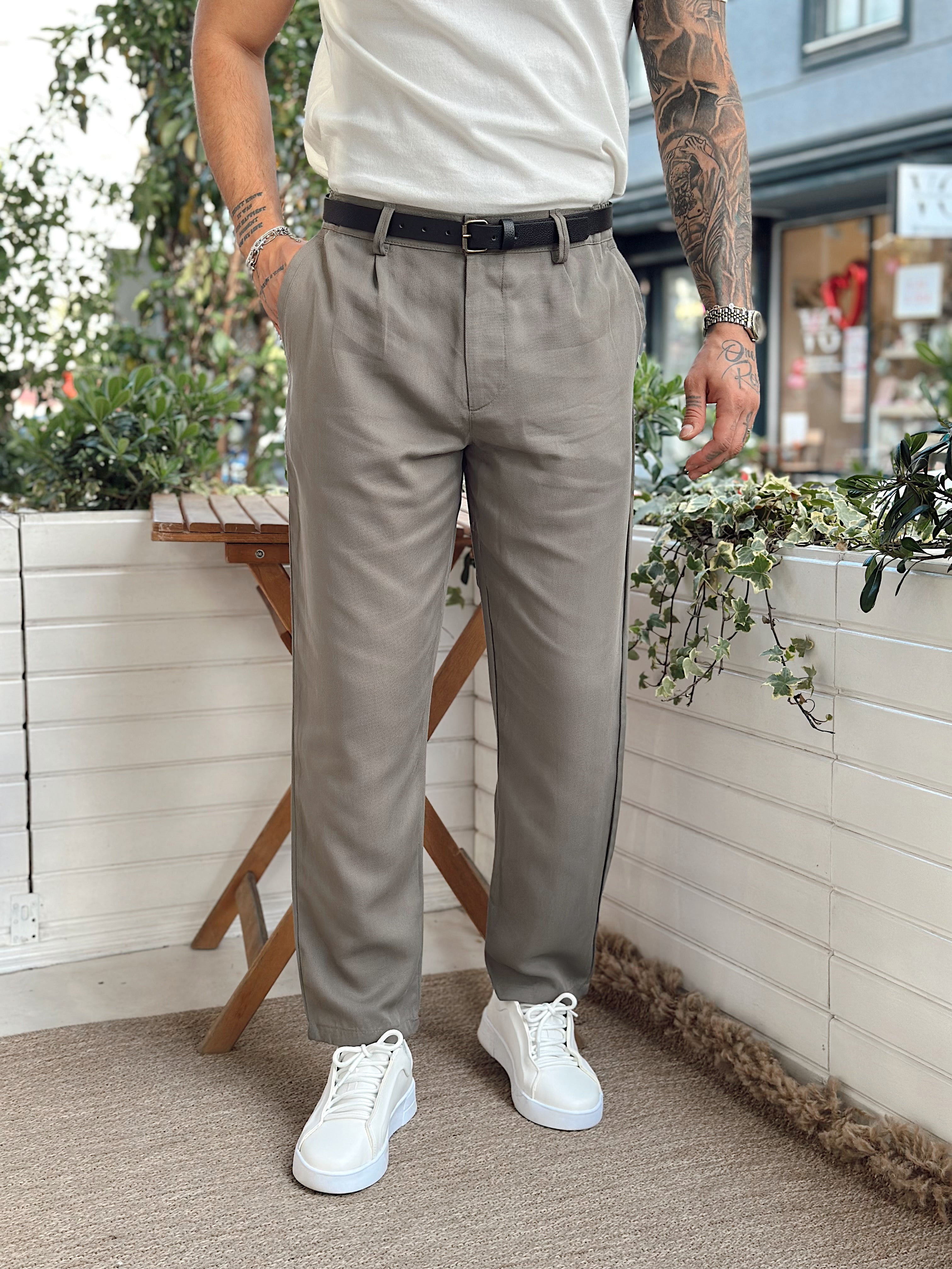 MP2884 - İtalyan Kesim Pileli Gabardin Pantolon yeşil